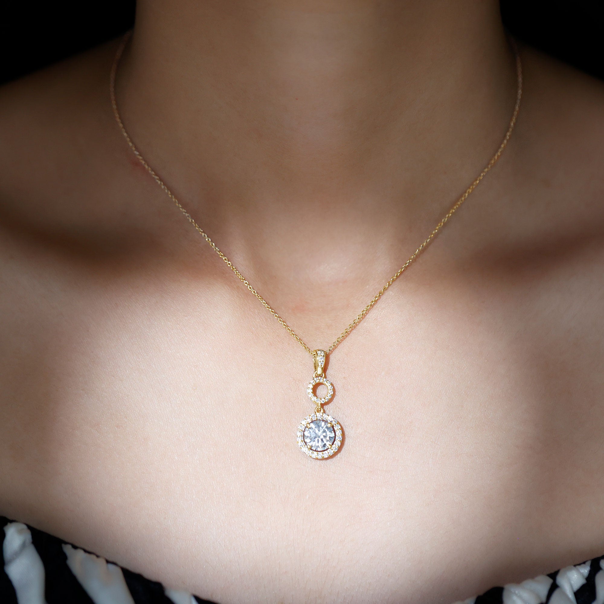 2 Carat Round Moissanite Wedding Dangle Necklace with Halo D-VS1 - Rosec Jewels