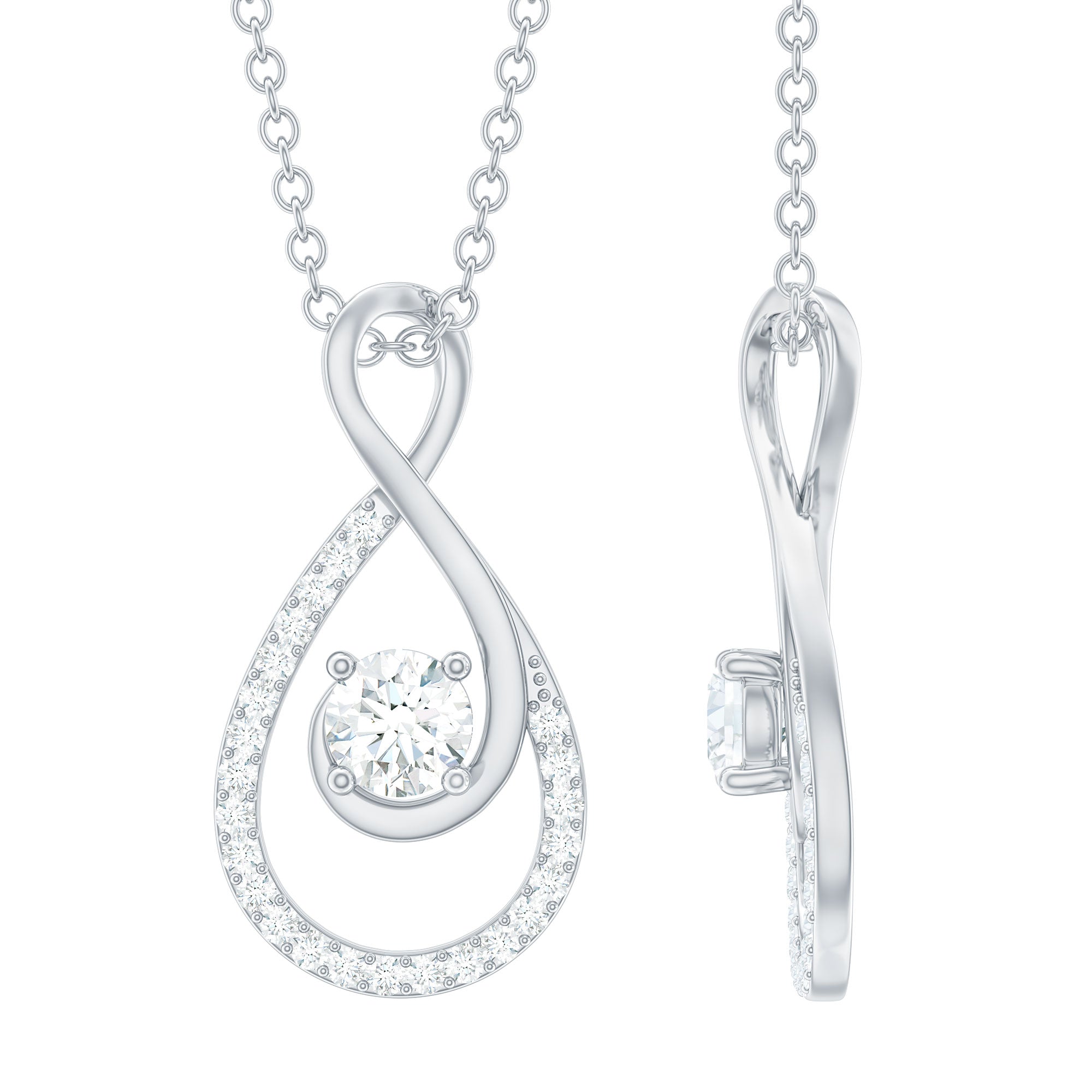 Certified Moissanite Silver Infinity Drop Pendant Necklace - Rosec Jewels