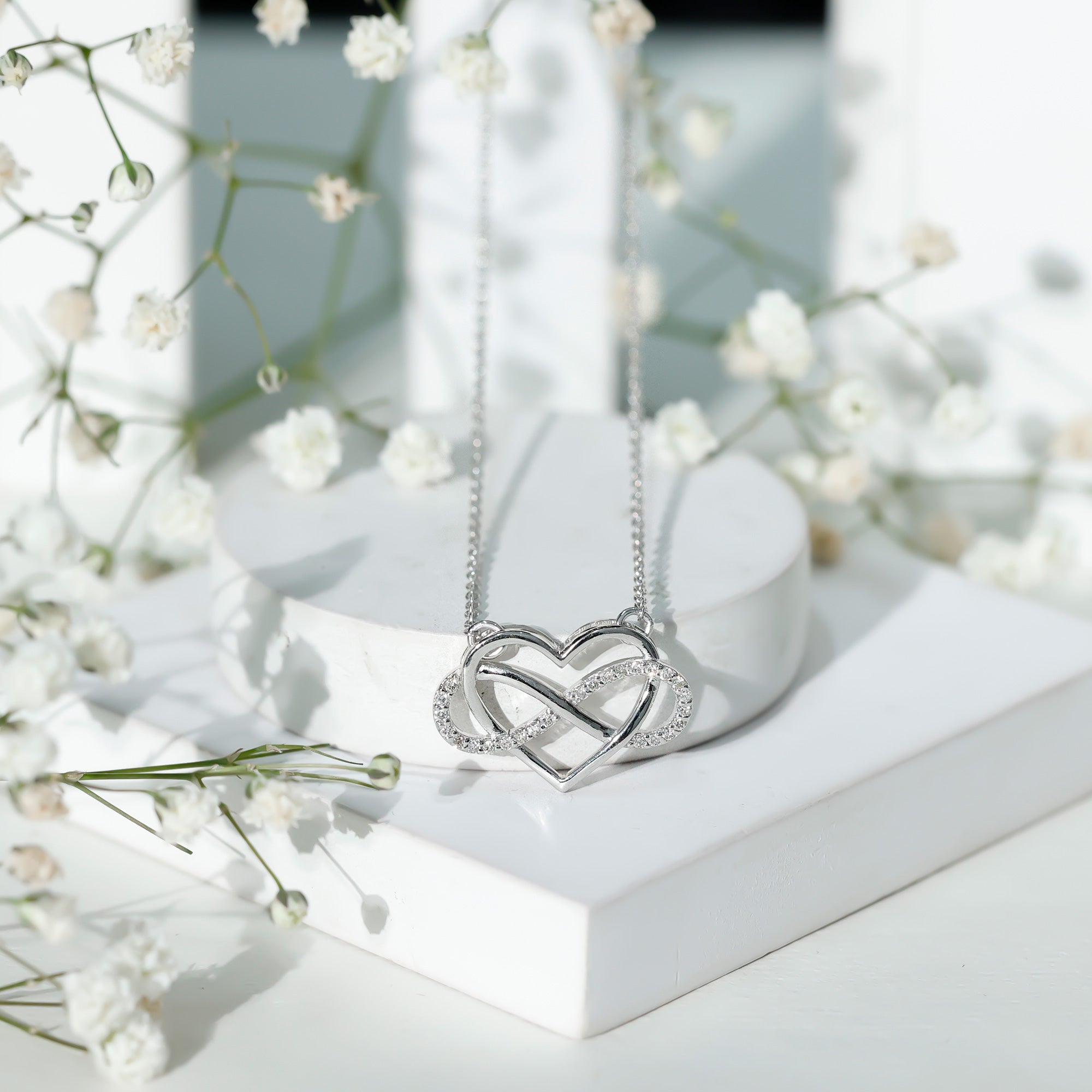 Certified Moissanite Infinity Heart Necklace D-VS1 - Rosec Jewels