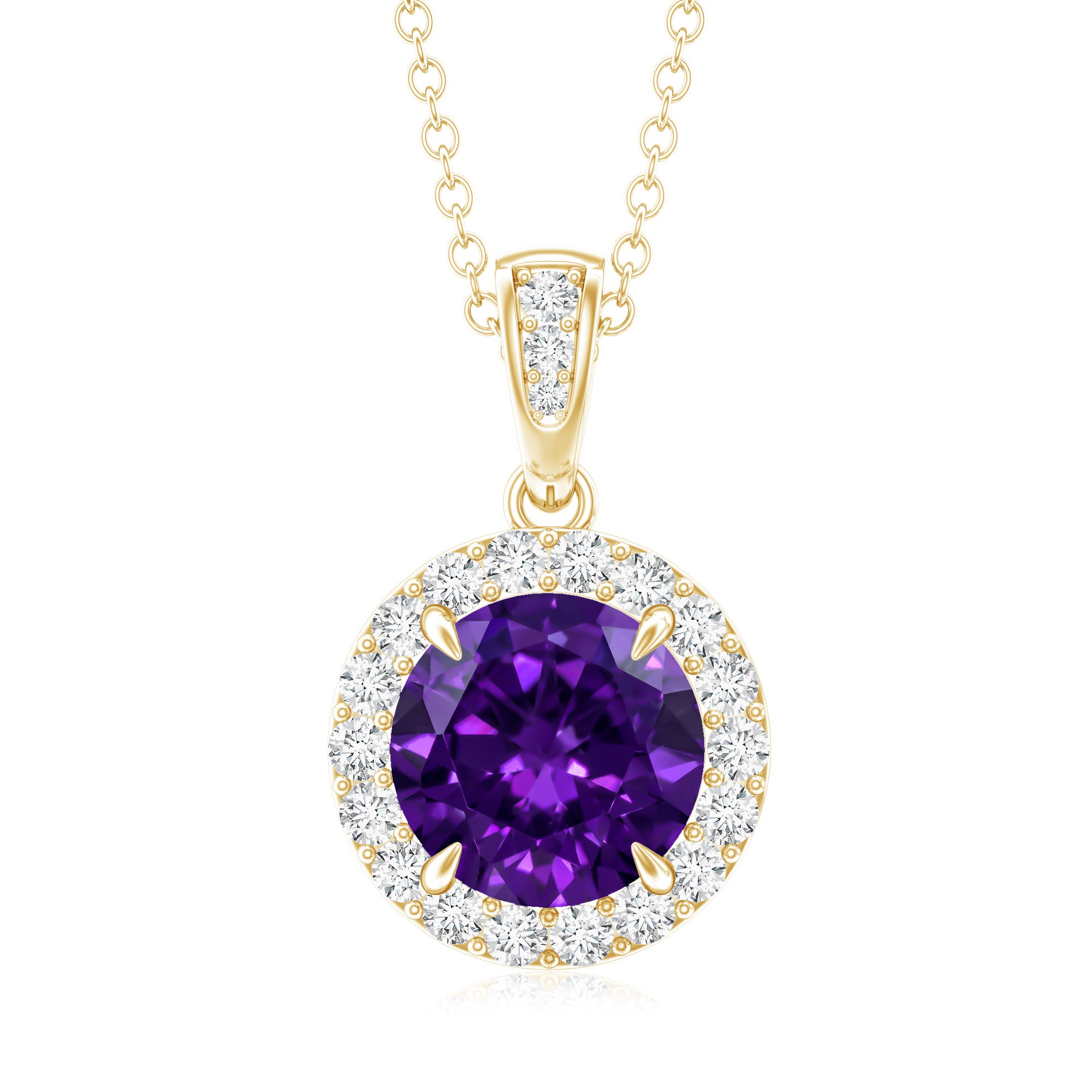 Natural 2 Carat Amethyst Pendant Necklace with Diamond Halo AAA - Rosec Jewels