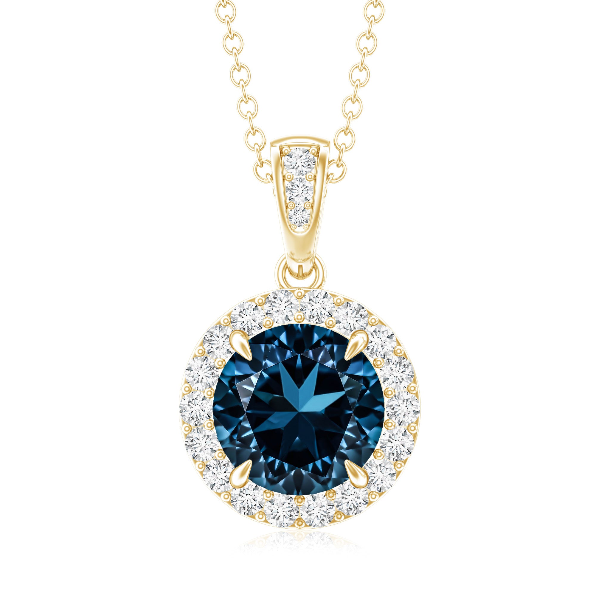 2 Carat London Blue Topaz Round Halo Pendant with Diamond AAA - Rosec Jewels