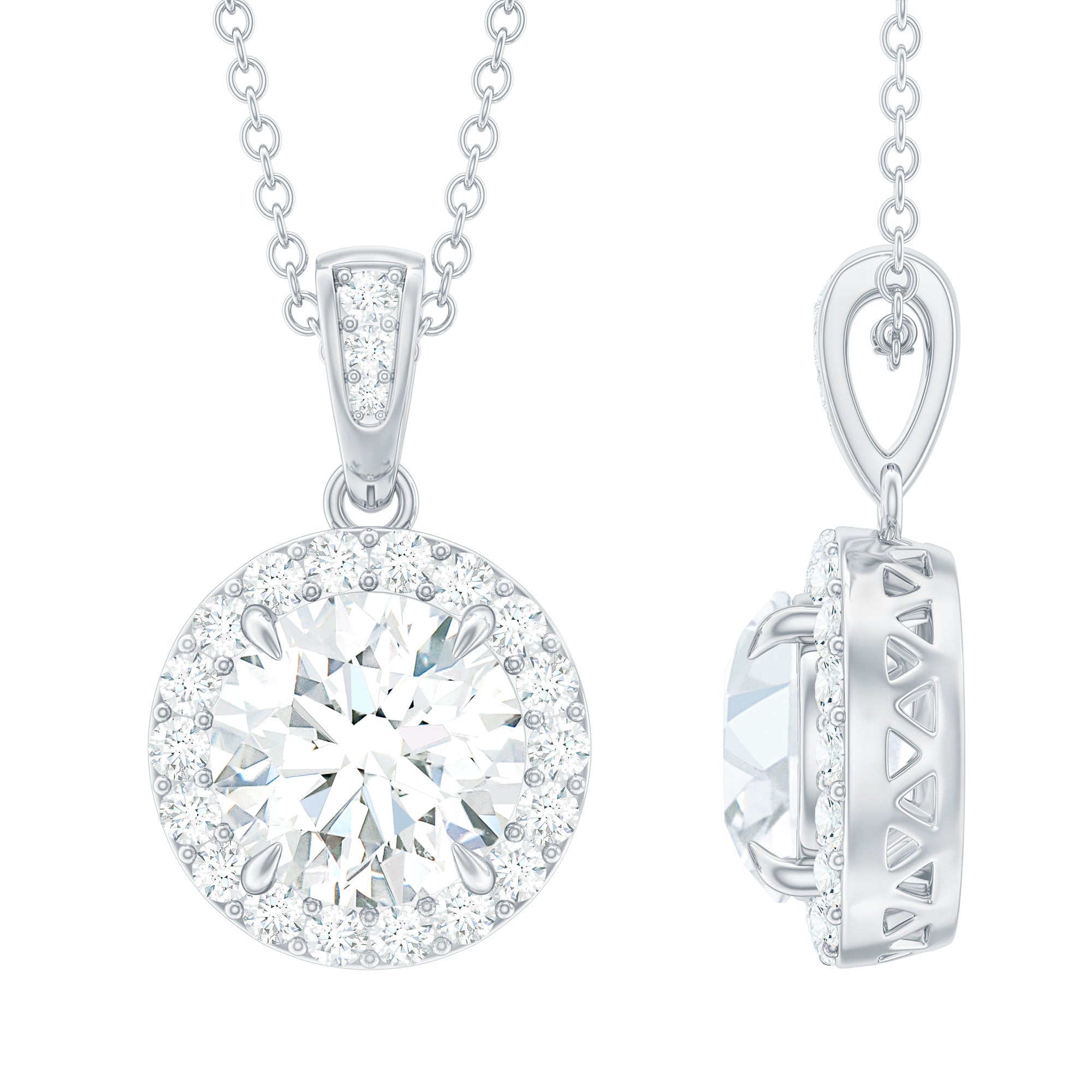 Round Moissanite Classic Halo Pendant Necklace