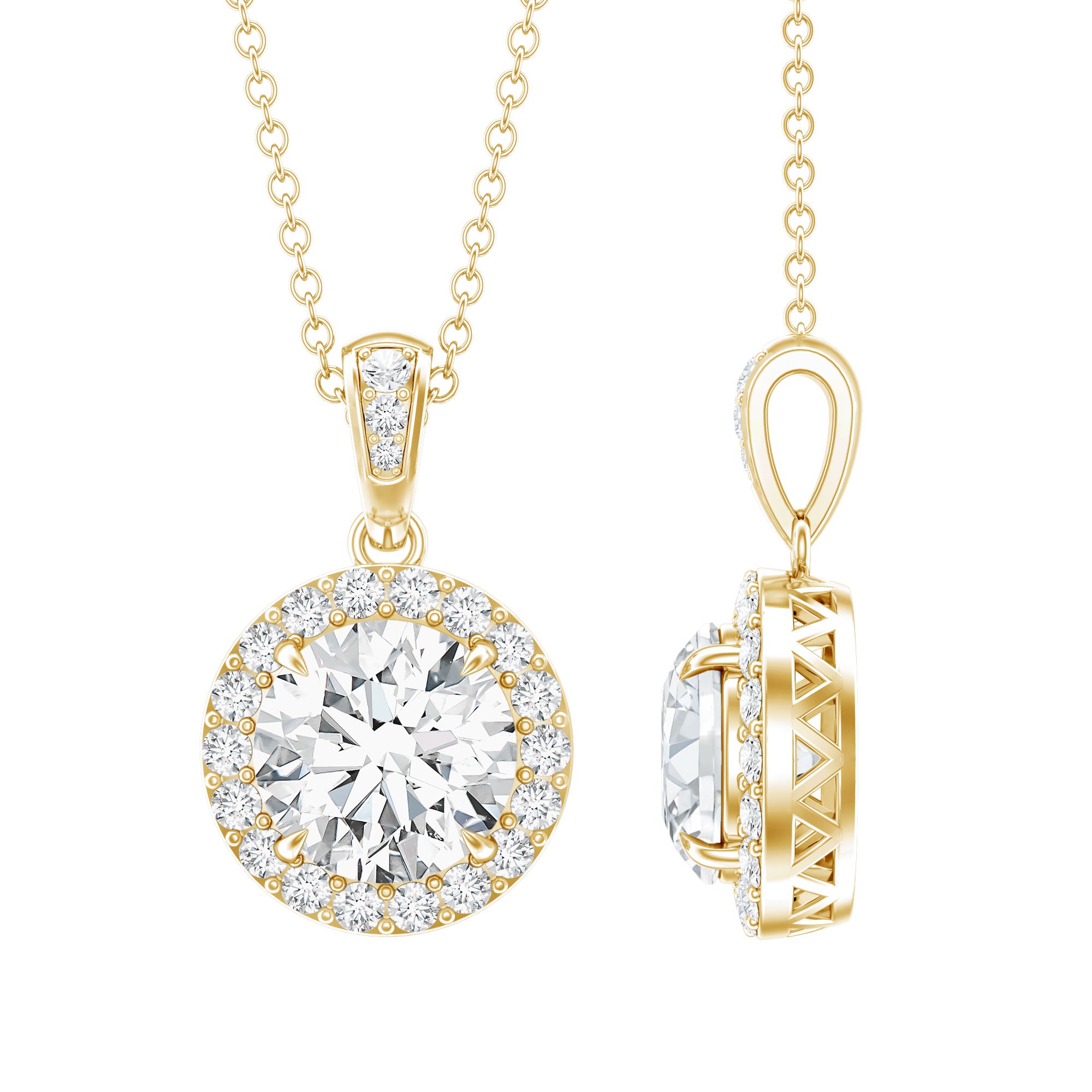 Round Cubic Zirconia Classic Halo Pendant AAAAA - Rosec Jewels