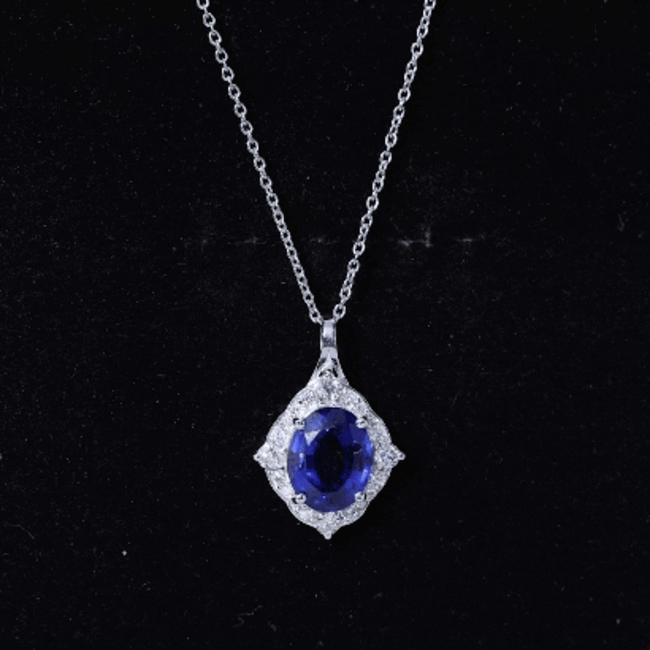 Lab Grown Blue Sapphire and Diamond Vintage Necklace AAAA - Rosec Jewels
