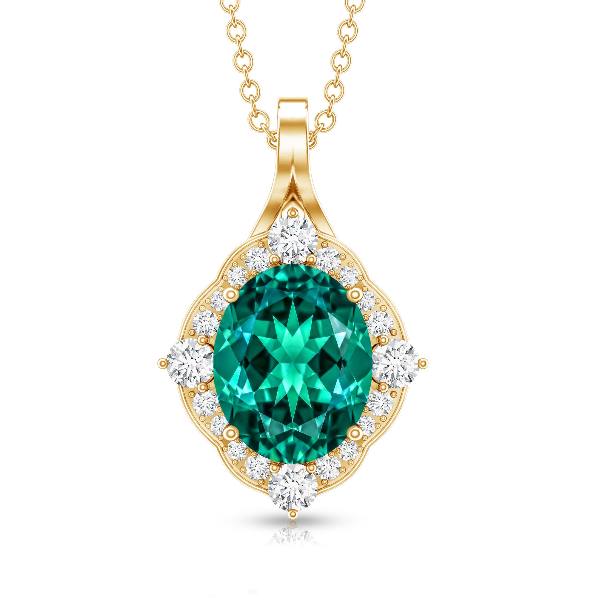 Certified 3 Carat Oval Lab Emerald and Diamond Vintage Necklace AAAA - Rosec Jewels