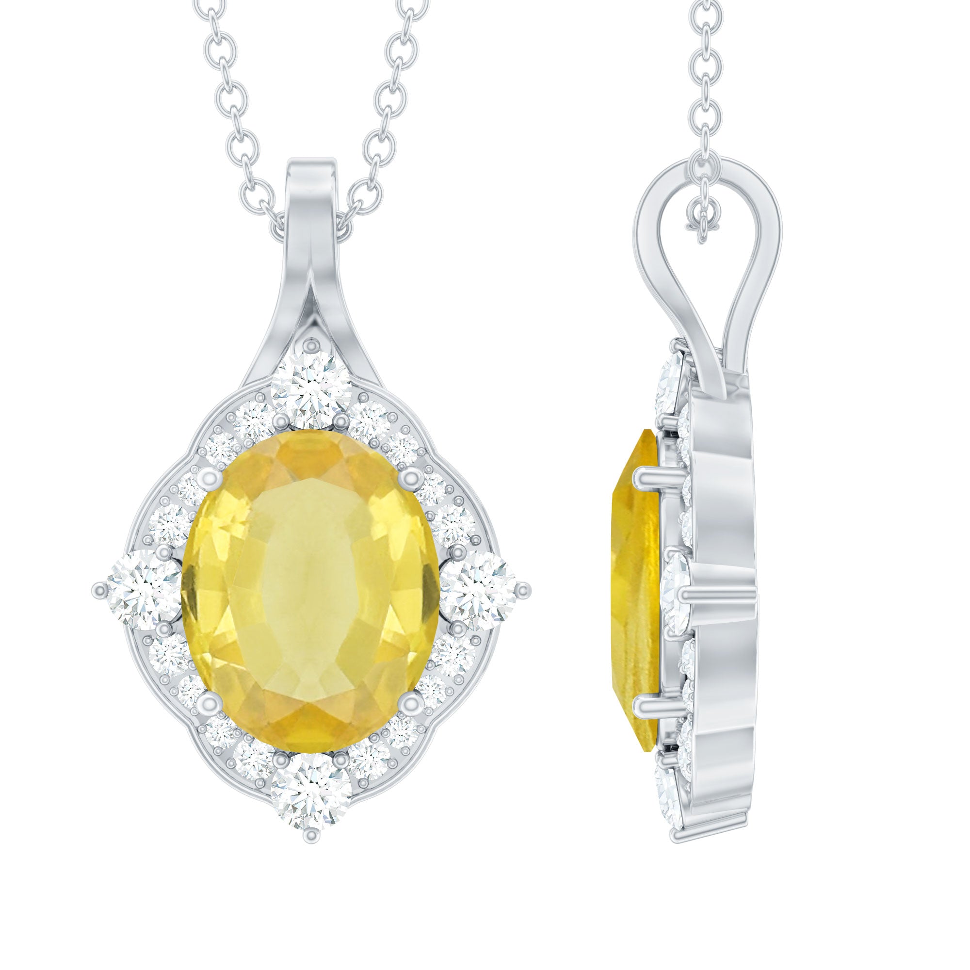 Lab Grown Yellow Sapphire Vintage Necklace with Diamond