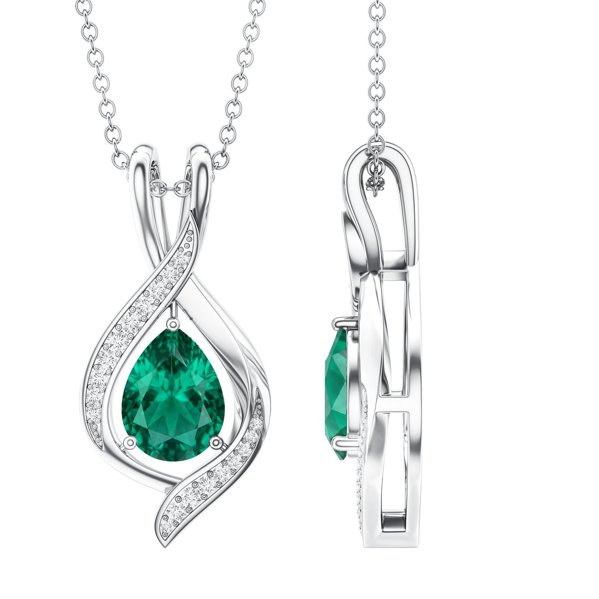 1 Carat Pear Cut Lab Created Emerald Teardrop Pendant with Diamond AAAA - Rosec Jewels