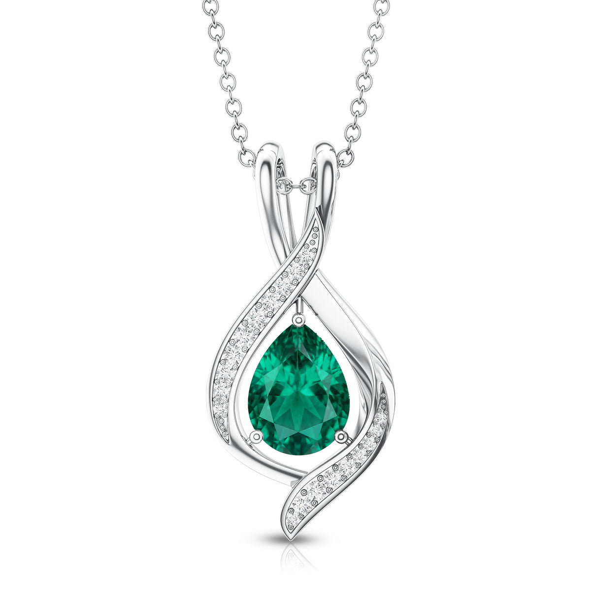 1 Carat Pear Cut Lab Created Emerald Teardrop Pendant with Diamond AAAA - Rosec Jewels