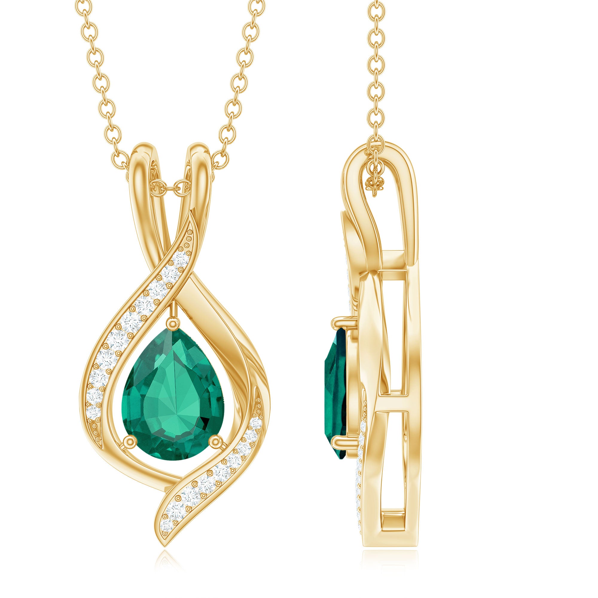 1 Carat Pear Cut Lab Created Emerald Teardrop Pendant with Diamond AAAA - Rosec Jewels