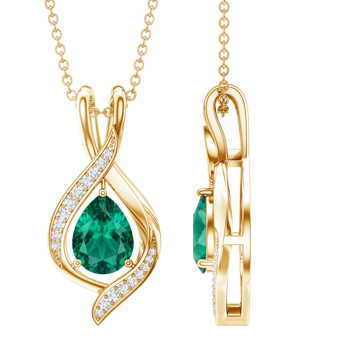 1 Carat Pear Cut Lab Created Emerald Teardrop Pendant with Diamond AAAA - Rosec Jewels