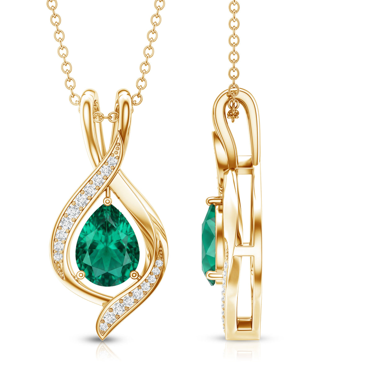 1 Carat Pear Cut Lab Created Emerald Teardrop Pendant with Diamond AAAA - Rosec Jewels