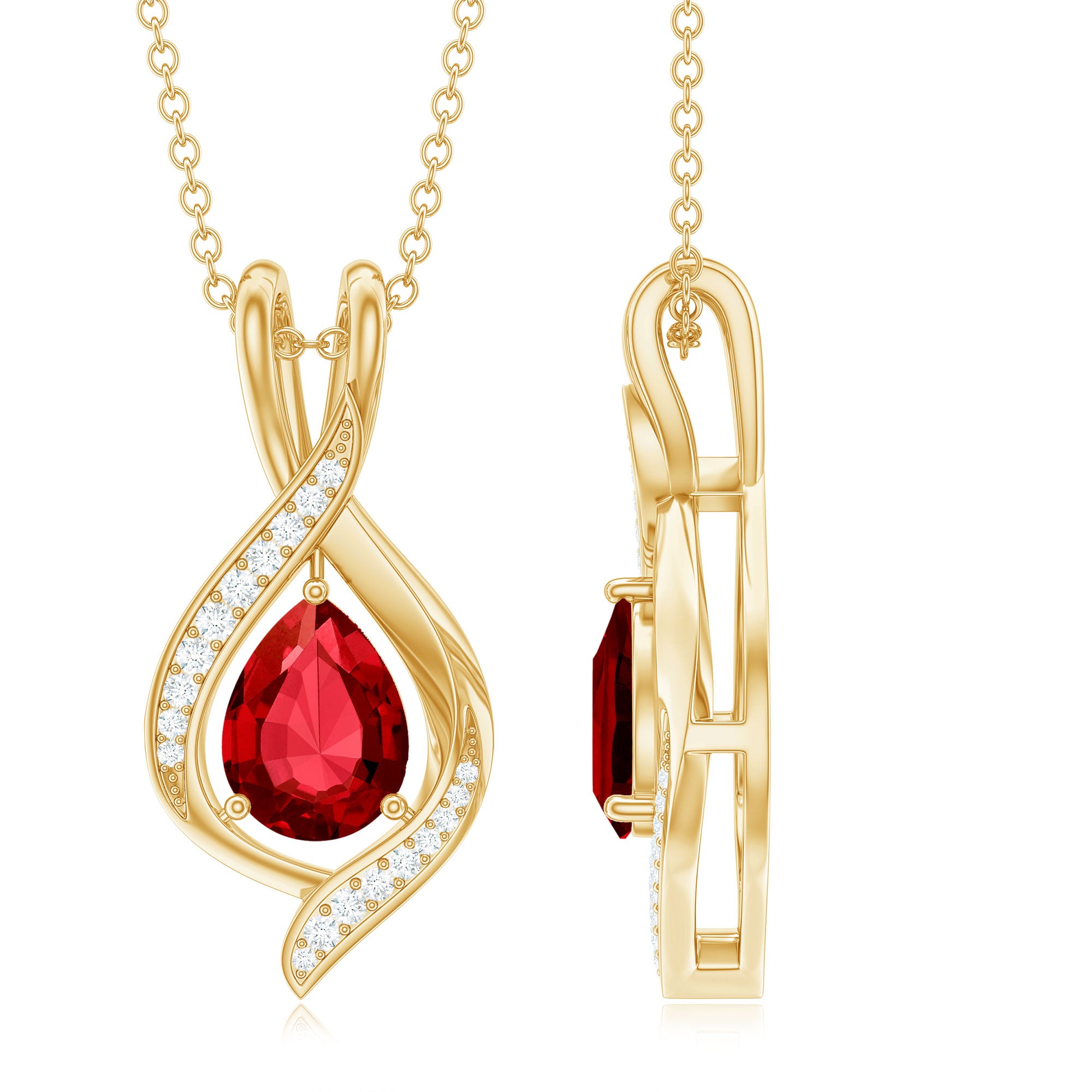 1 Carat Lab Created Ruby Teardrop Pendant with Moissanite AAAA - Rosec Jewels