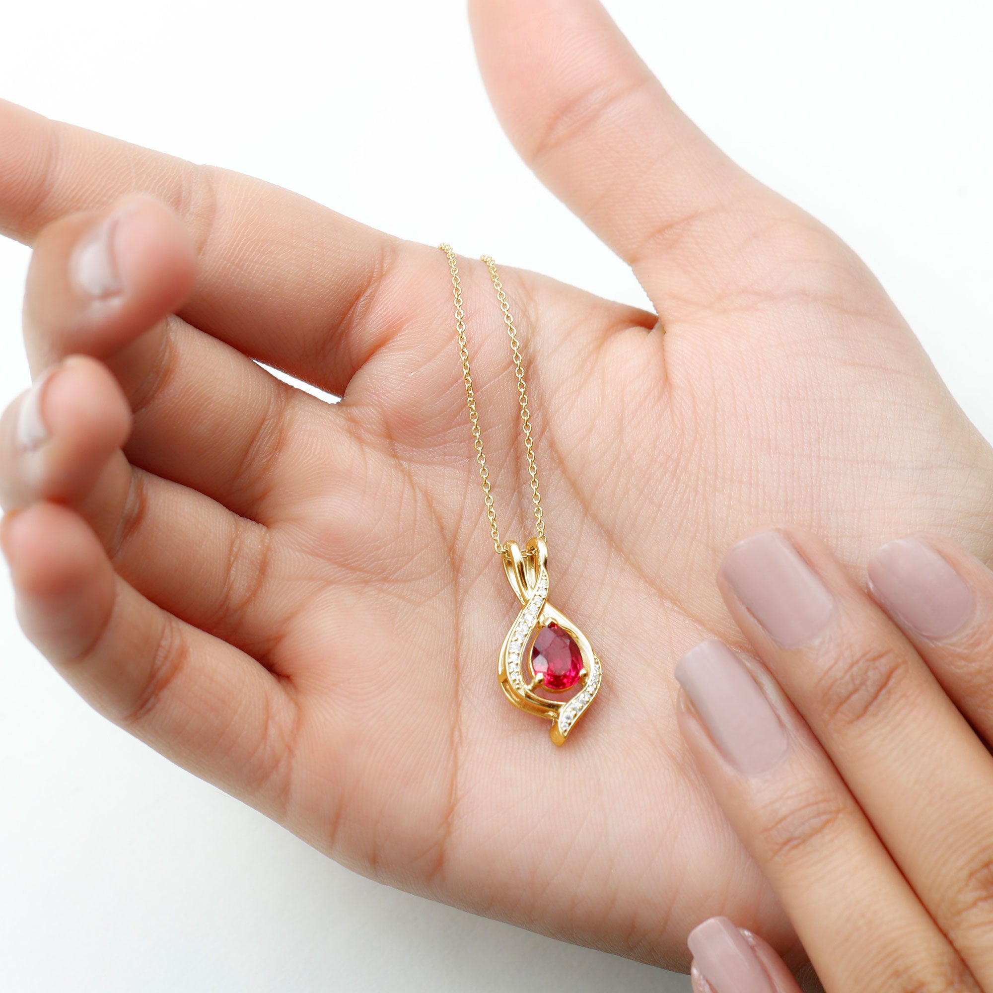 1 Carat Lab Created Ruby Teardrop Pendant with Moissanite AAAA - Rosec Jewels