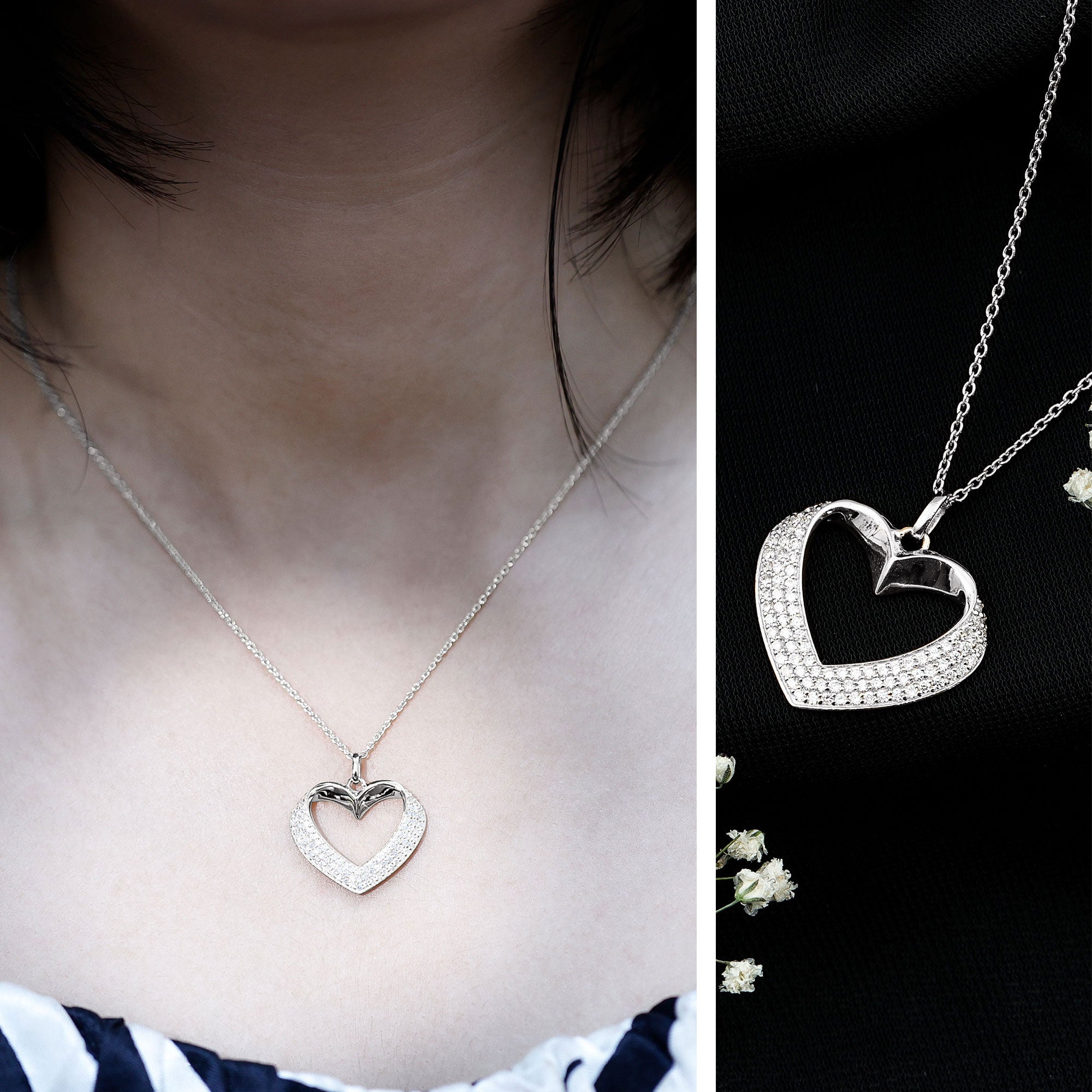 Certified Moissanite Heart Bridal Necklace With Chain D-VS1 - Rosec Jewels