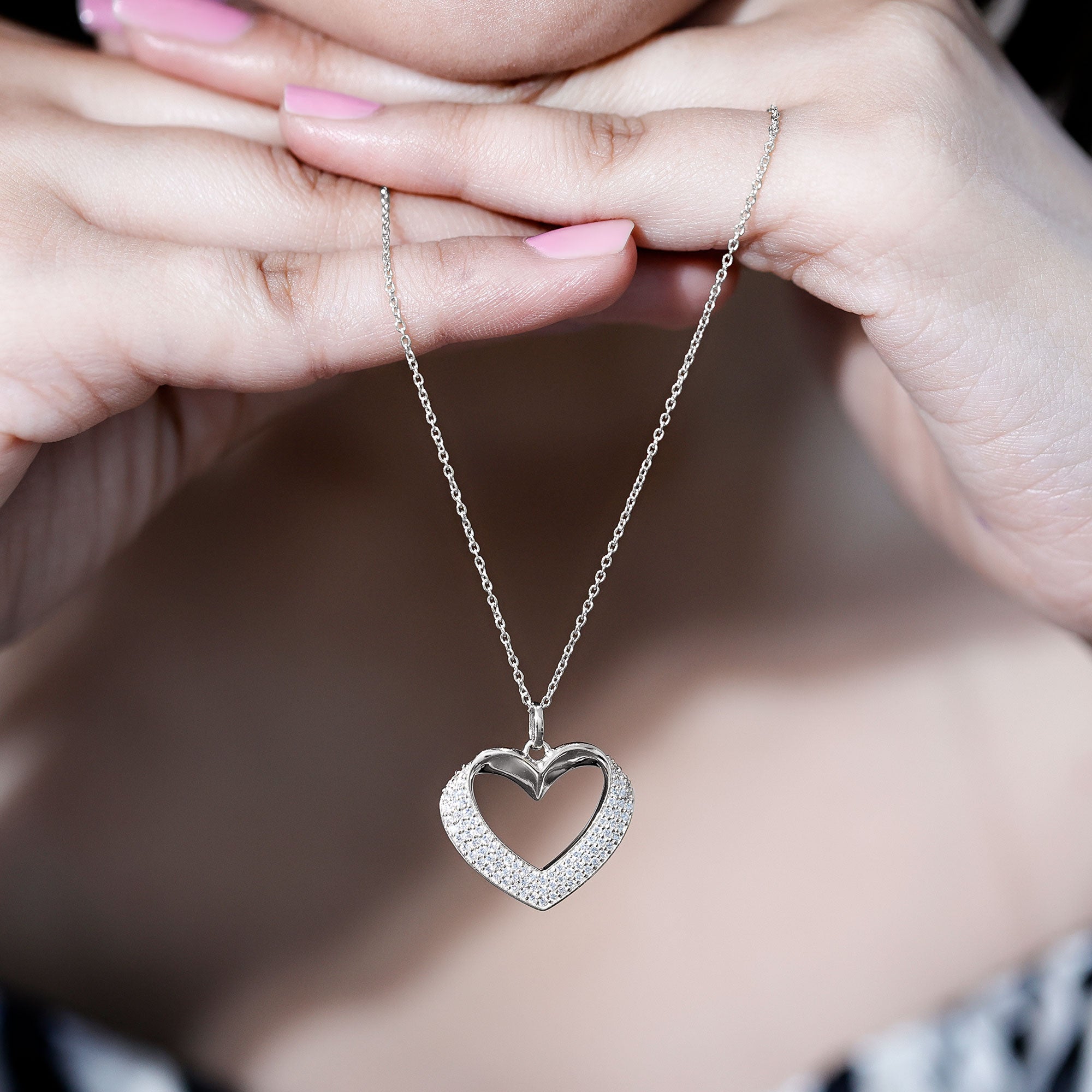 Certified Moissanite Heart Bridal Necklace With Chain D-VS1 - Rosec Jewels
