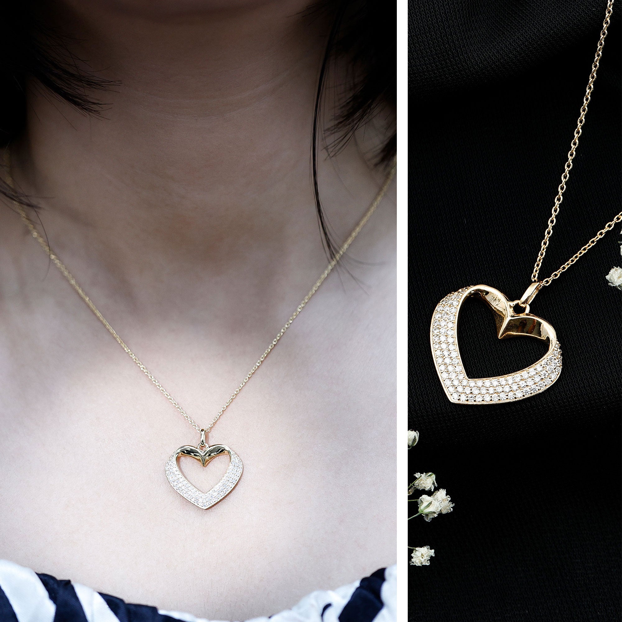 Certified Moissanite Heart Bridal Necklace With Chain D-VS1 - Rosec Jewels