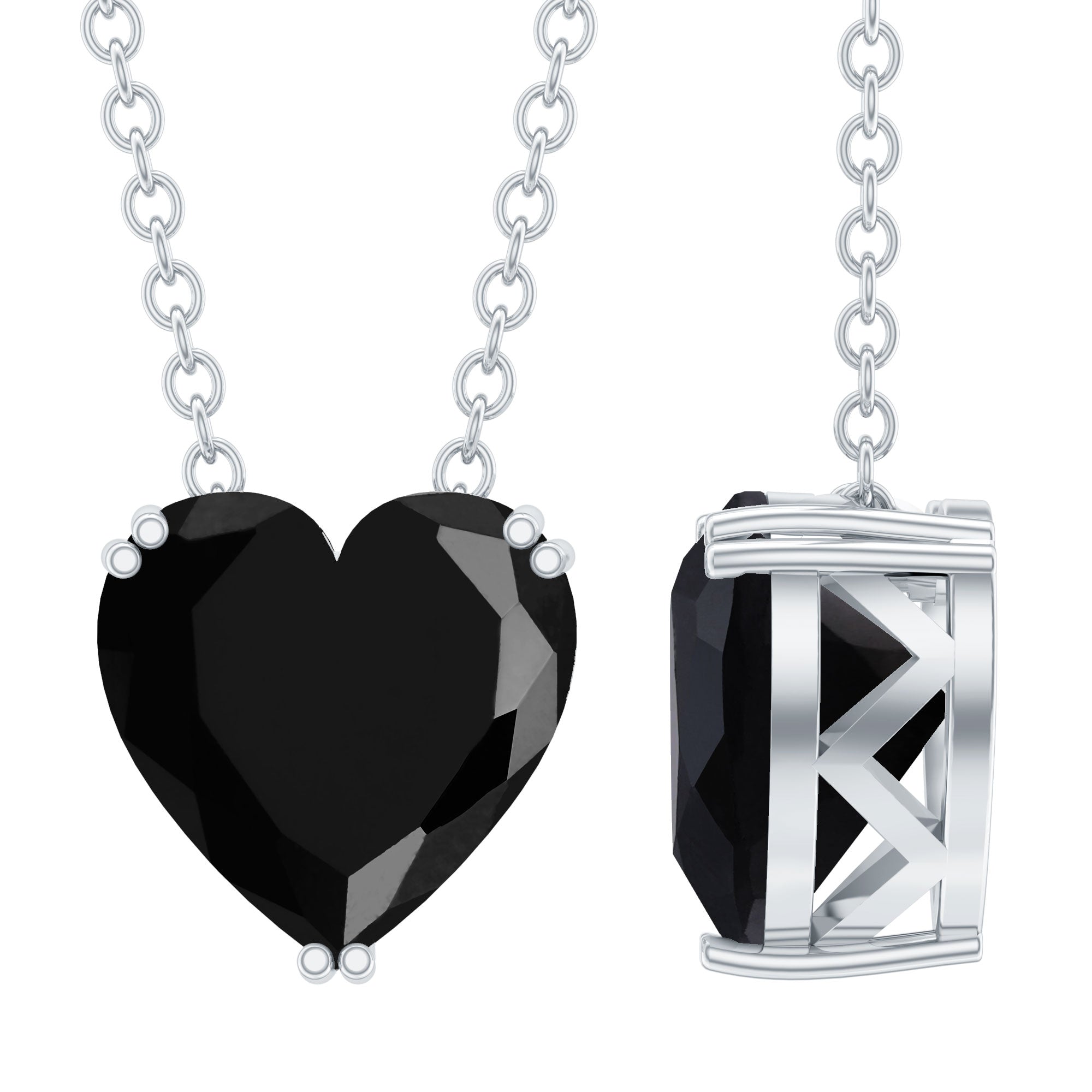 8 MM Heart Shape Black Spinel Solitaire Necklace in Double Prong Setting