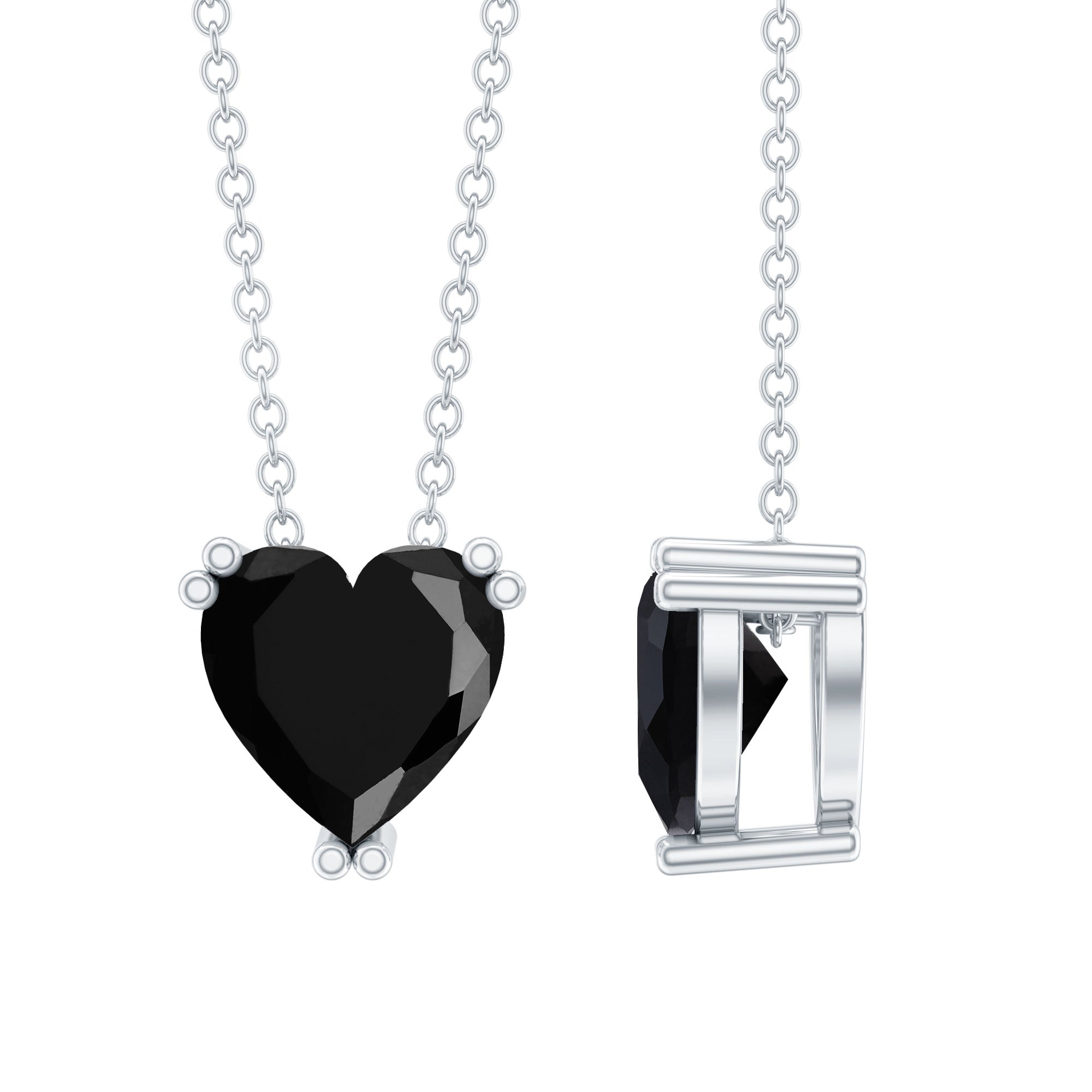 Heart Shape Black Onyx Solitaire Pendant Necklace