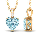 8X8 MM Heart Shape Aquamarine Pendant in Double Prong Setting with Diamond Accent Bail Aquamarine - ( AAA ) - Quality - Rosec Jewels