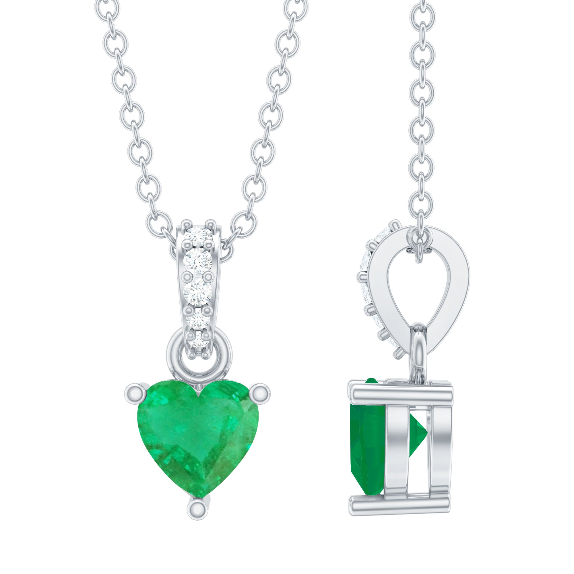 Heart Shape Emerald Promise Necklace with Diamond Accent Bail