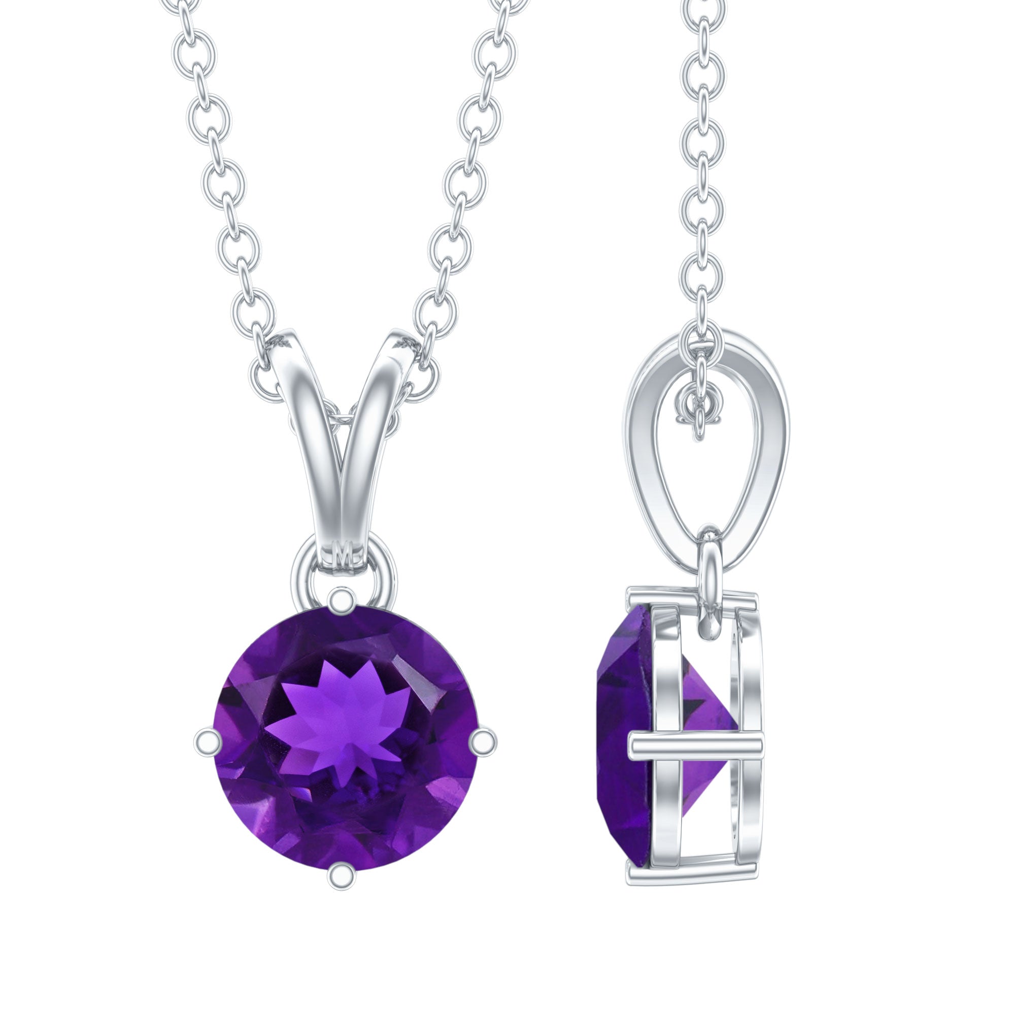 0.45 CT Round Amethyst Solitaire Pendant with Rabbit Ear Bail