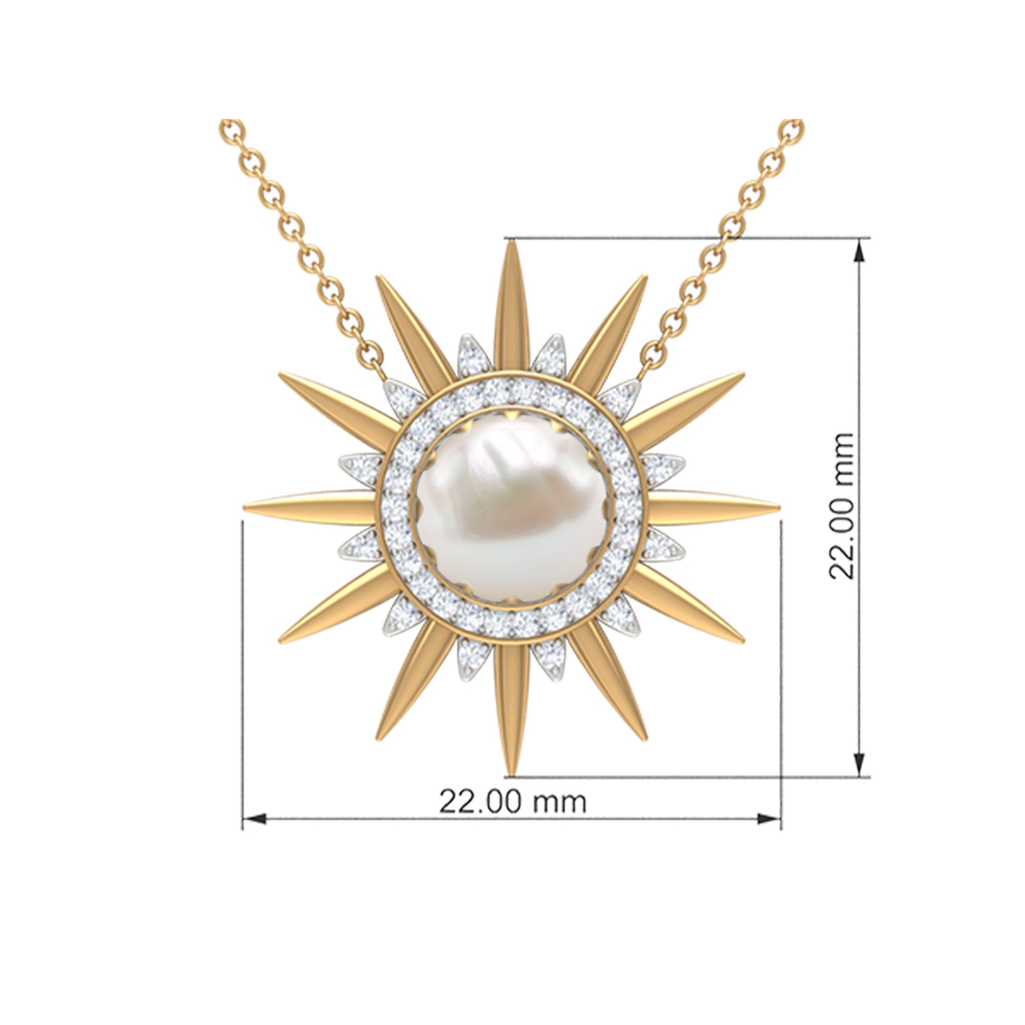 7.75 CT Freshwater Pearl and Diamond Sunburst Pendant Necklace Freshwater Pearl - ( AAA ) - Quality - Rosec Jewels