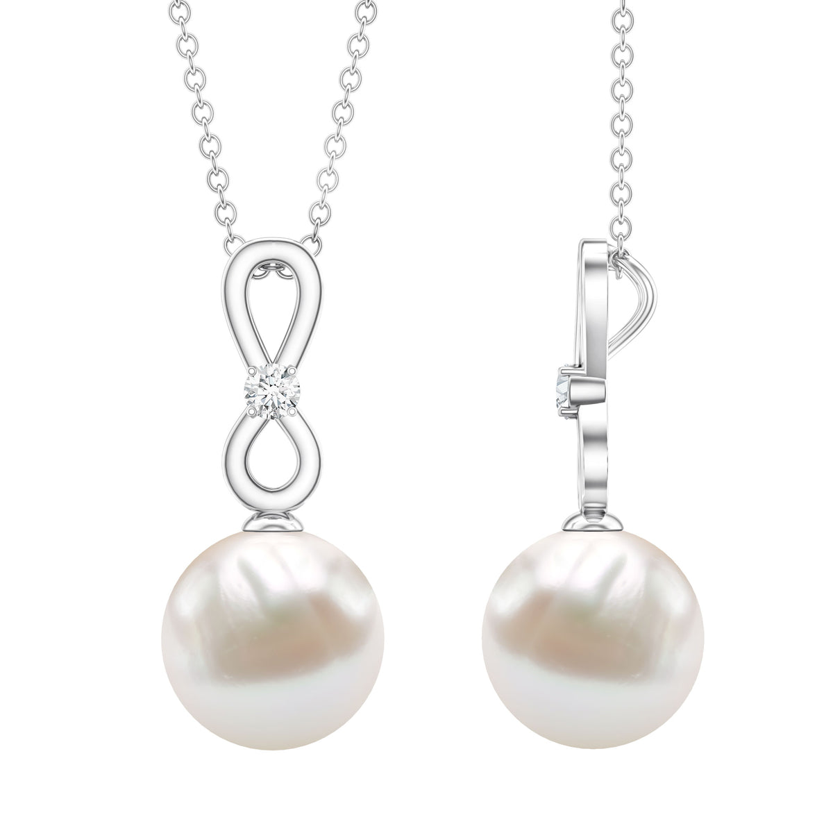 8 Carat Round Freshwater Pearl Drop Infinity Pendant with Diamond