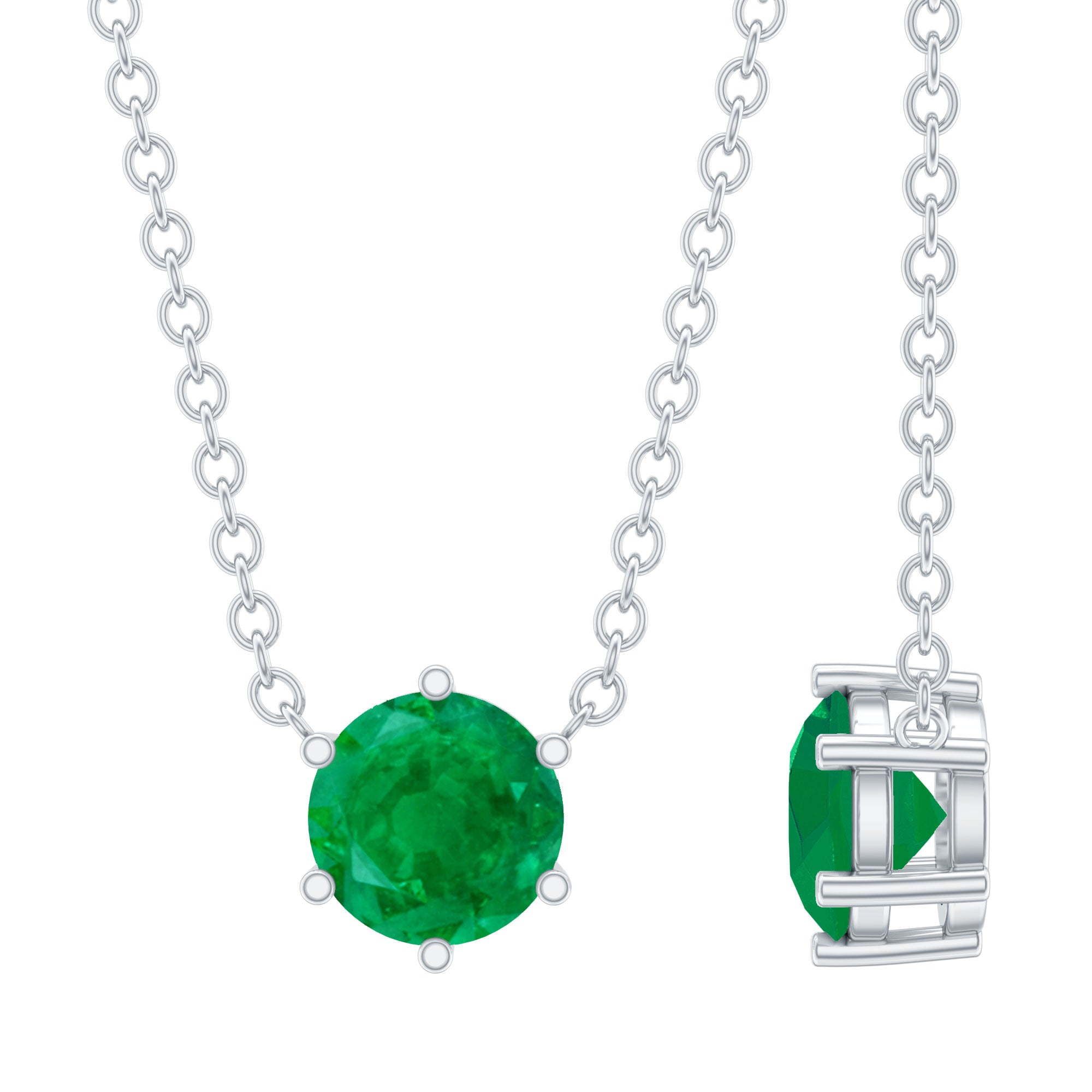 5MM Round Cut Solitaire Emerald Necklace in 6 Prong Setting