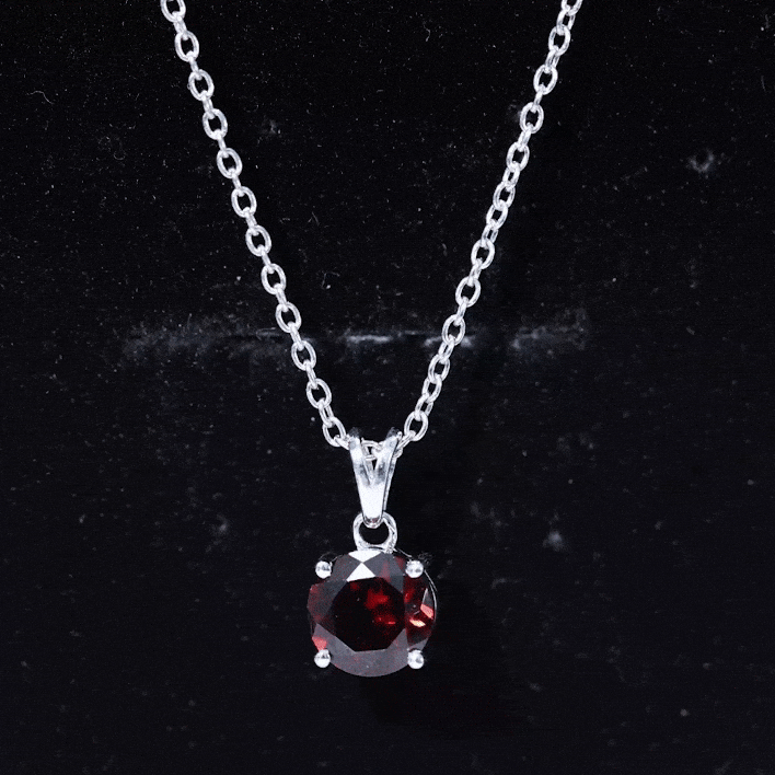 2.3 Carat Round Cut Garnet Solitaire Necklace with Rabbit Ear Bail AAA - Rosec Jewels