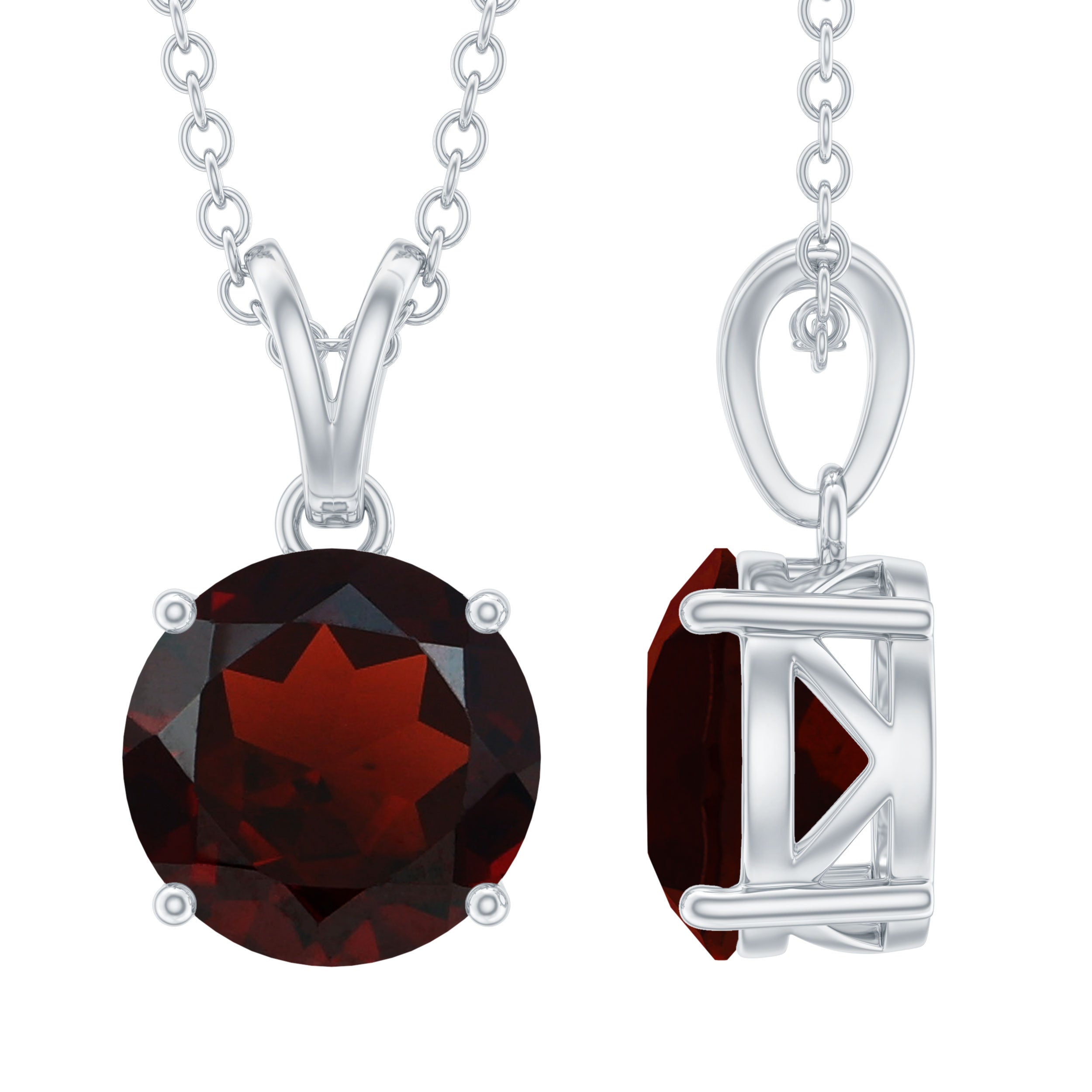 2.3 Carat Round Cut Garnet Solitaire Necklace with Rabbit Ear Bail AAA - Rosec Jewels