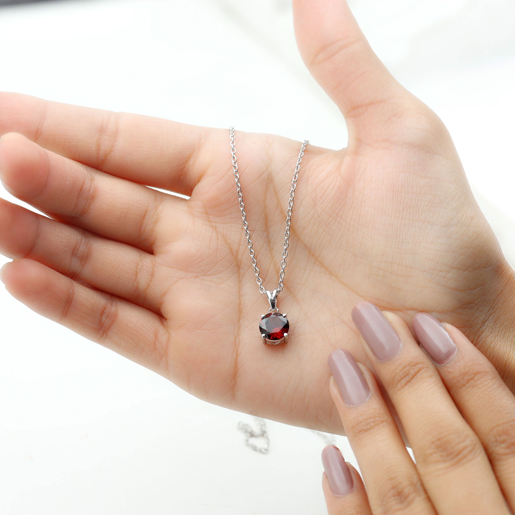 2.3 Carat Round Cut Garnet Solitaire Necklace with Rabbit Ear Bail AAA - Rosec Jewels