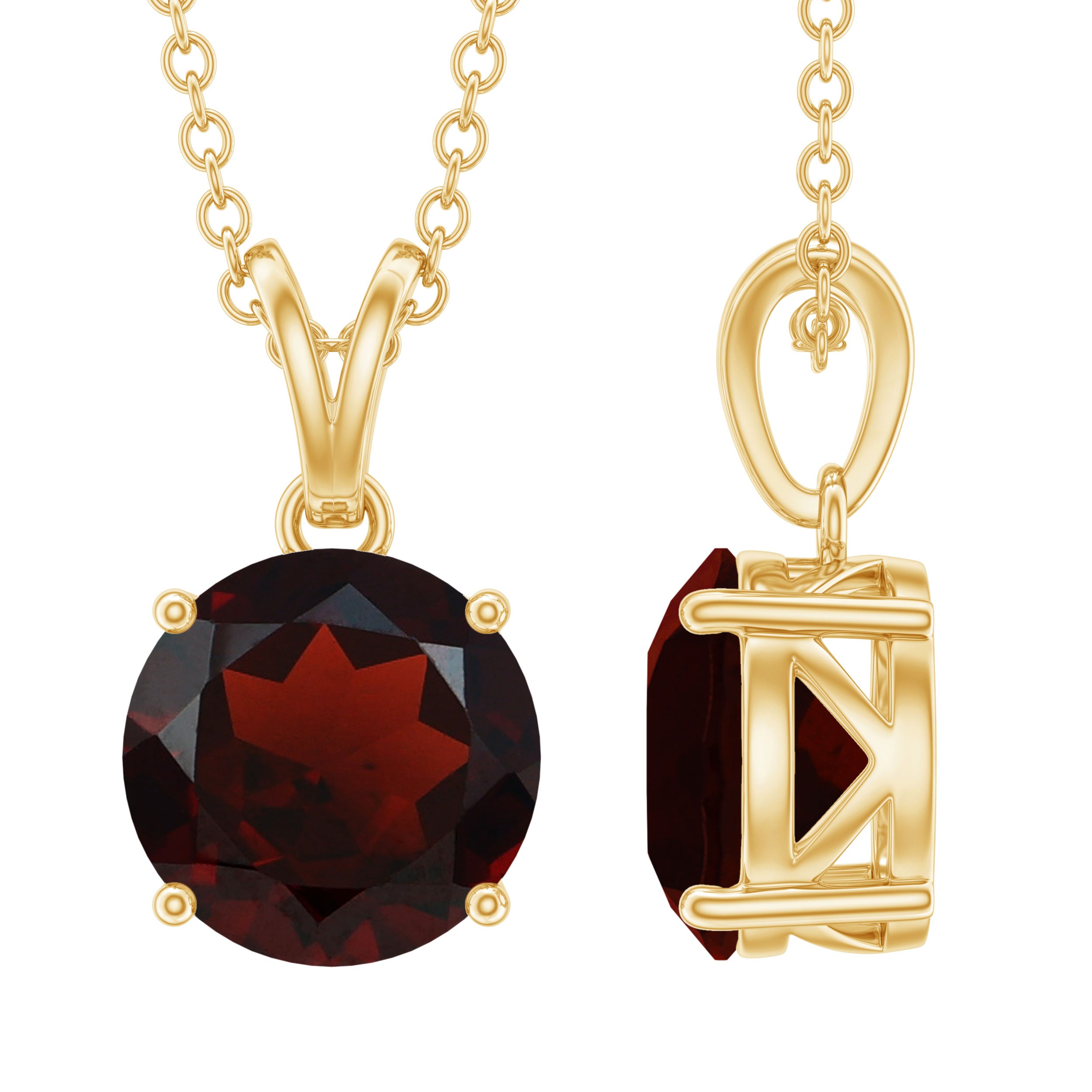 2.3 Carat Round Cut Garnet Solitaire Necklace with Rabbit Ear Bail AAA - Rosec Jewels
