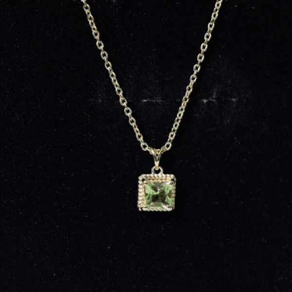 Genuine Princess Cut Peridot Pendant Necklace With Silver Chain AAA 14K Yellow Gold Plated Silver - Rosec Jewels