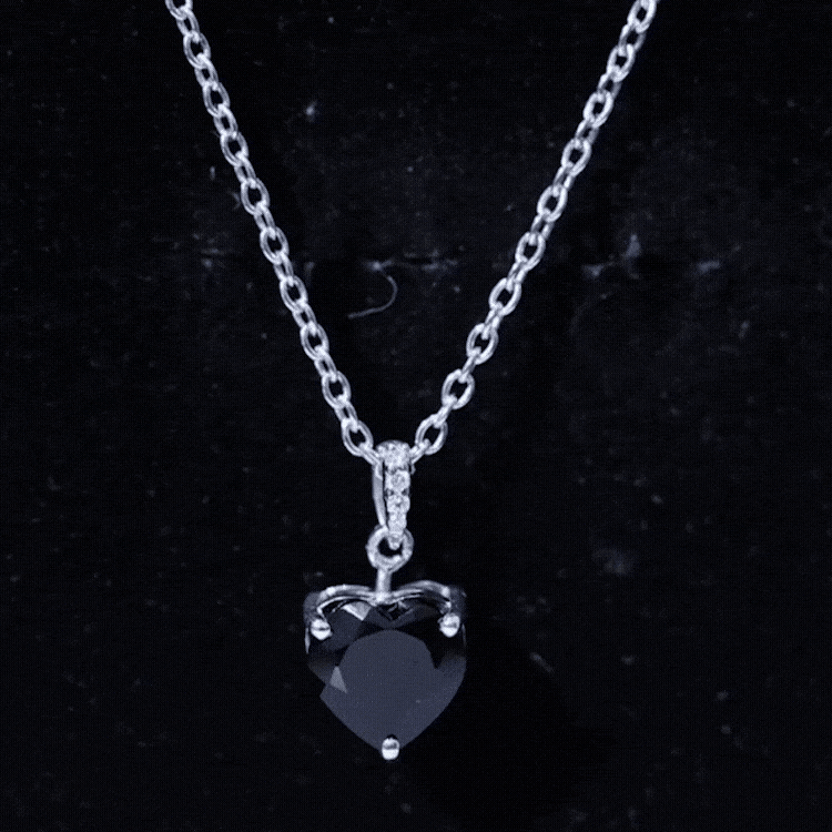 2 Carat Black Onyx Heart Pendant with Diamond AAA - Rosec Jewels