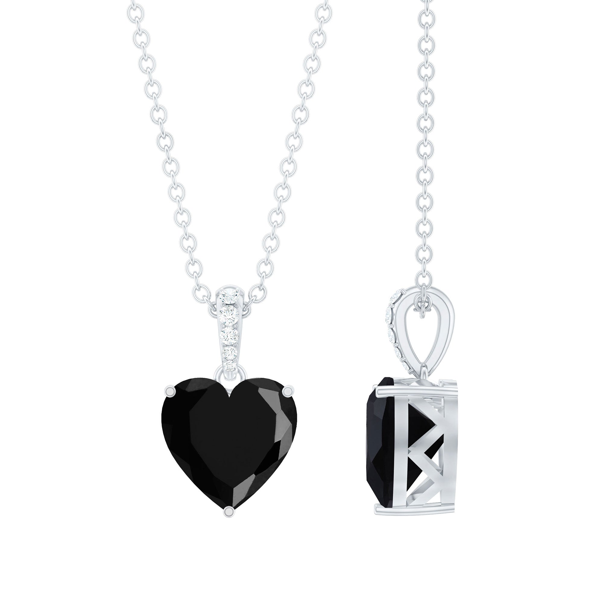 2.25 CT Black Onyx Solitaire Heart Pendant with Diamond
