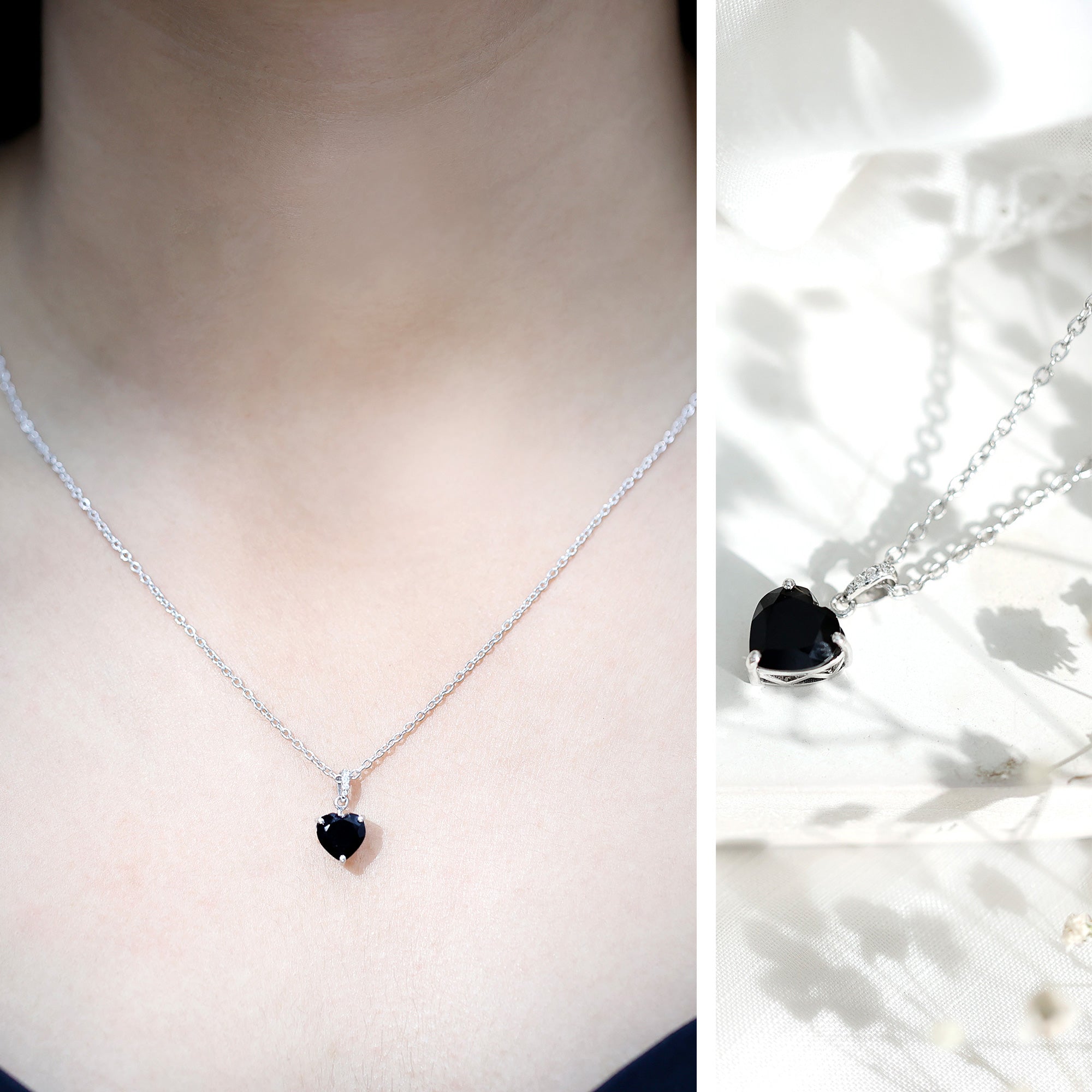 2 Carat Black Onyx Heart Pendant with Diamond AAA - Rosec Jewels