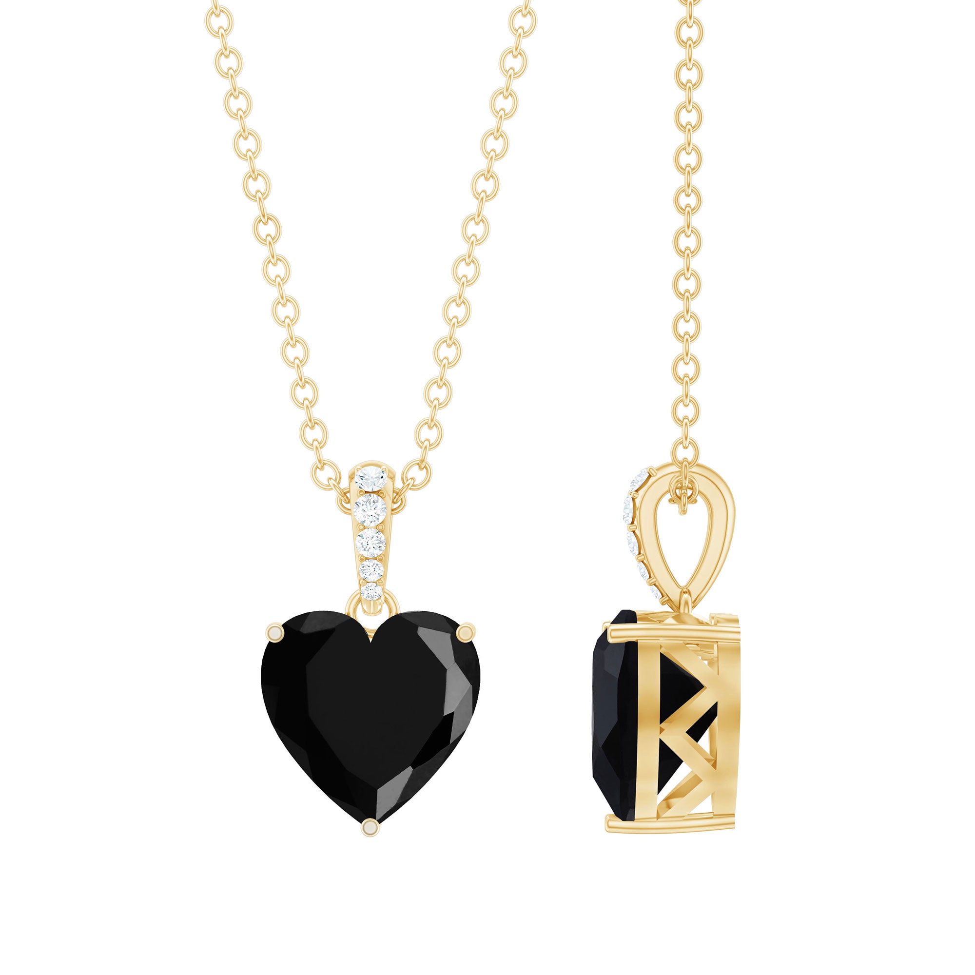 2 Carat Black Onyx Heart Pendant with Diamond AAA - Rosec Jewels