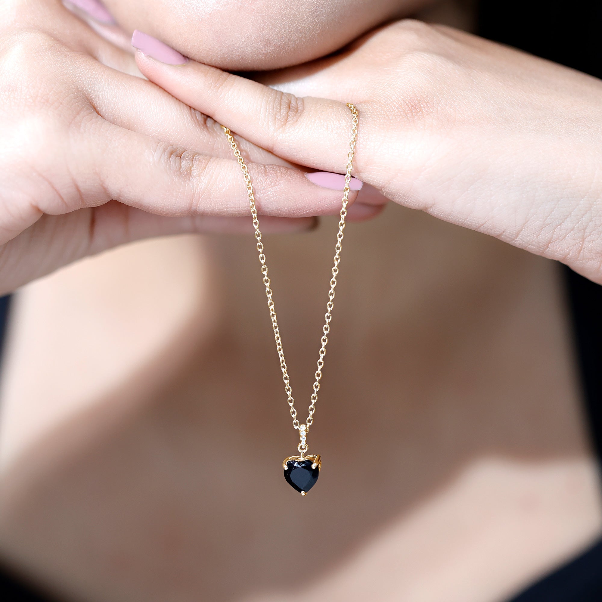 2 Carat Black Onyx Heart Pendant with Diamond AAA - Rosec Jewels