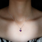 8 MM Heart Shape Amethyst Silver Pendant in 3 Prong Setting with Decorative Bail - Rosec Jewels
