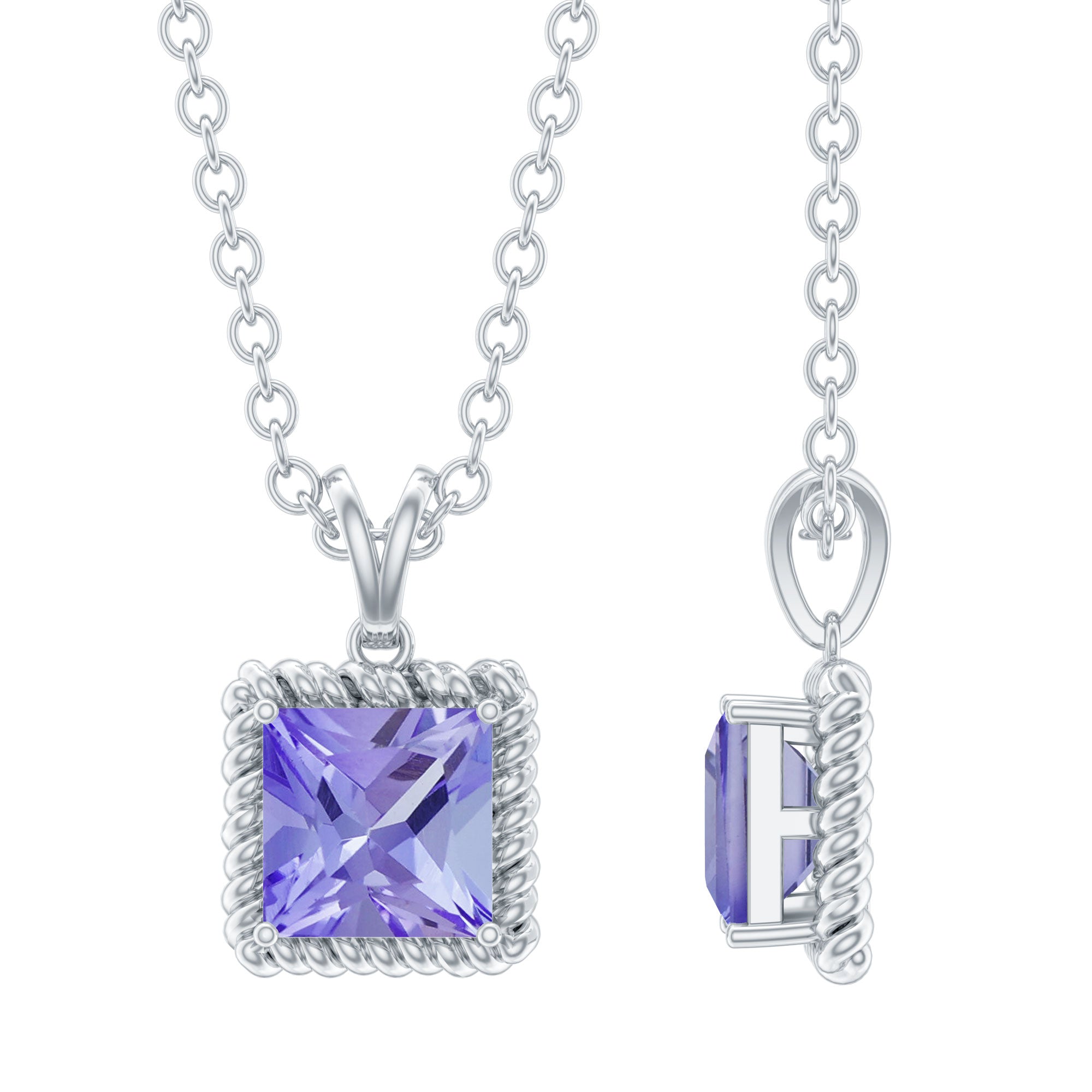 Genuine 0.7 Carat Tanzanite Solitaire Necklace With Silver Chain AAA 92.5 Sterling Silver - Rosec Jewels