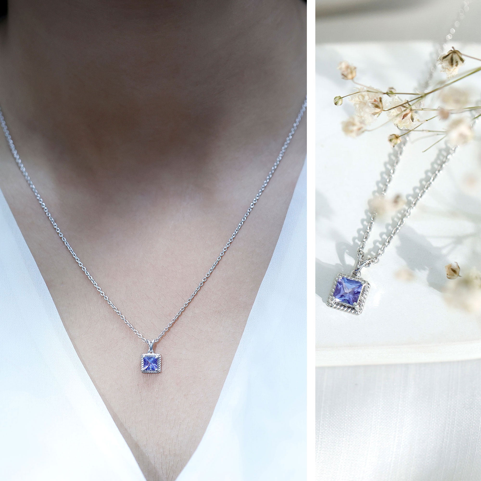 Genuine 0.7 Carat Tanzanite Solitaire Necklace With Silver Chain AAA 92.5 Sterling Silver - Rosec Jewels