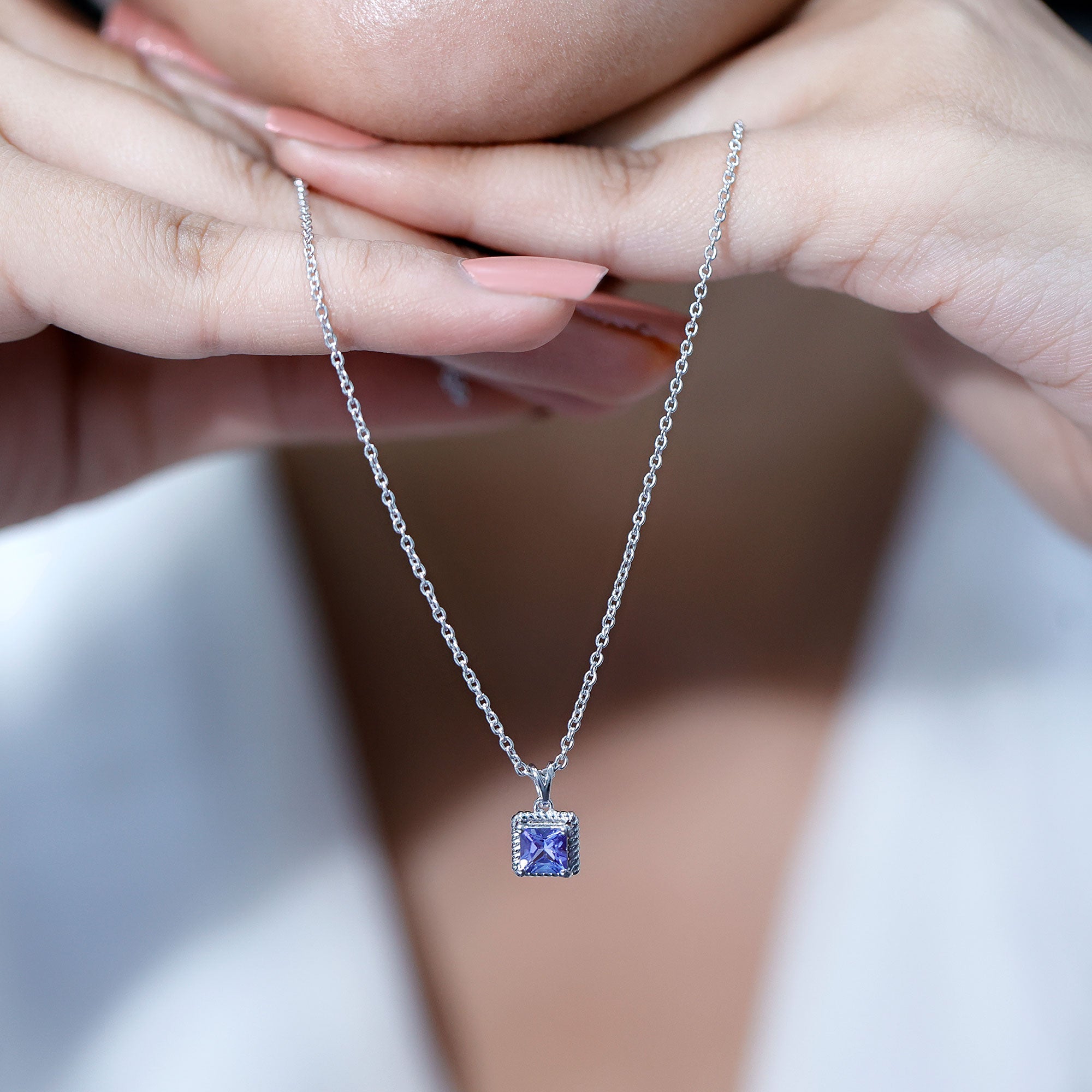 Genuine 0.7 Carat Tanzanite Solitaire Necklace With Silver Chain AAA 92.5 Sterling Silver - Rosec Jewels