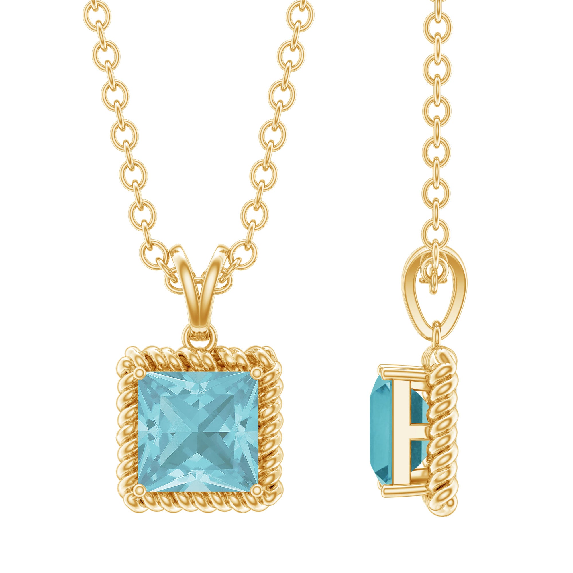 Sterling Silver Half Carat Princess Cut Sky Blue Topaz Pendant Necklace with Chain AAA 14K Yellow Gold Plated Silver - Rosec Jewels