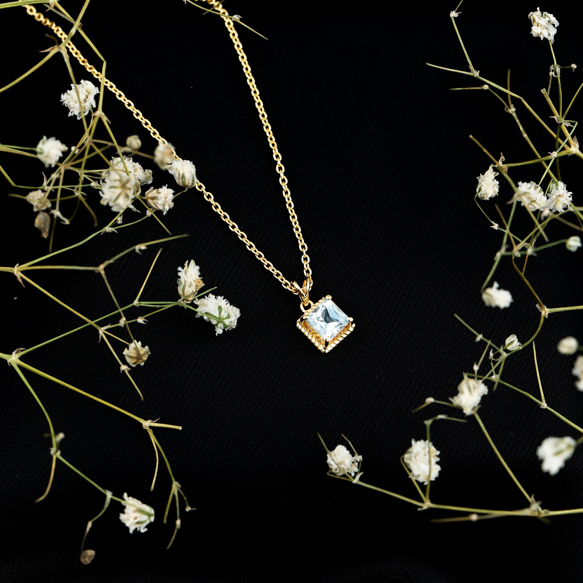 Sterling Silver Half Carat Princess Cut Sky Blue Topaz Pendant Necklace with Chain AAA 14K Yellow Gold Plated Silver - Rosec Jewels