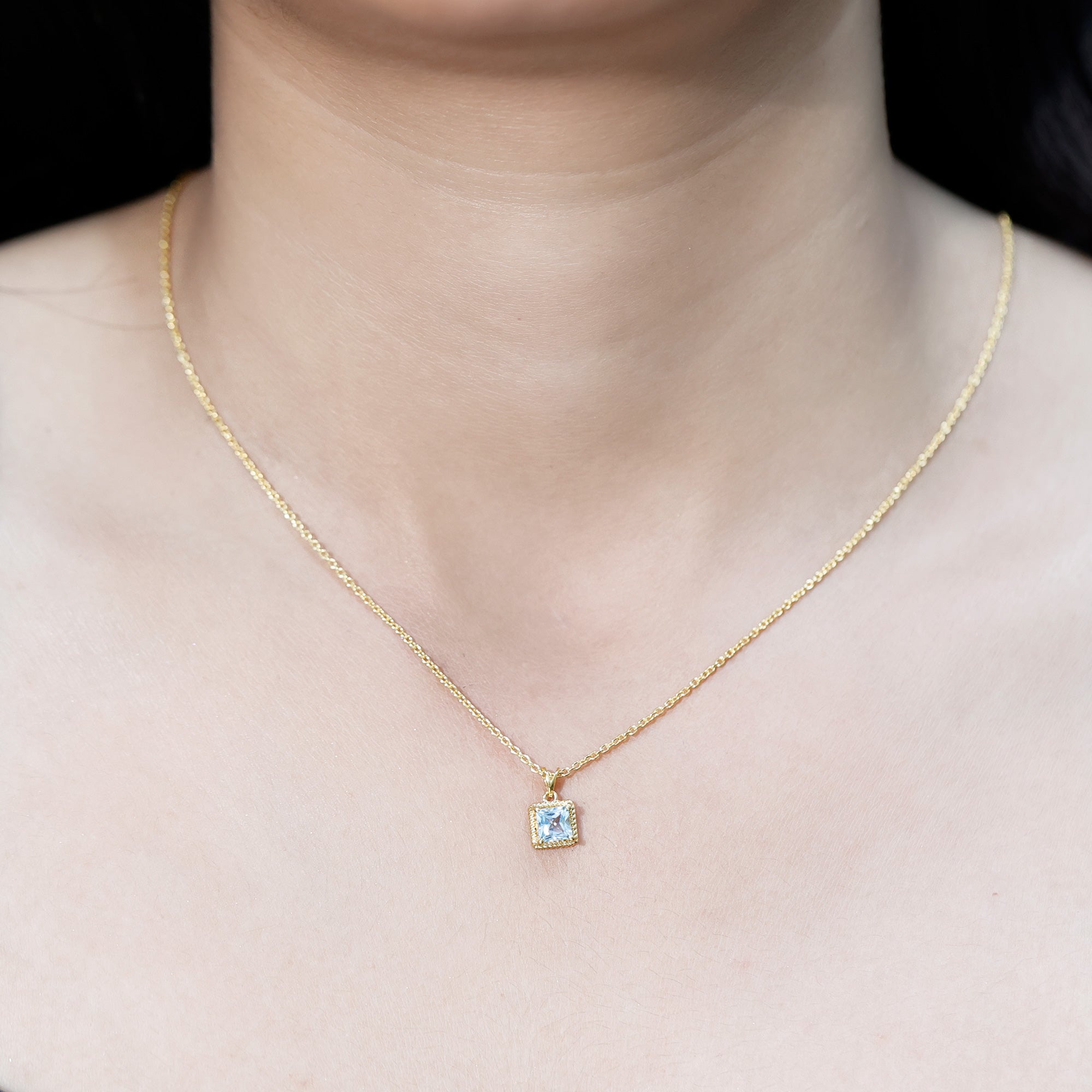Sterling Silver Half Carat Princess Cut Sky Blue Topaz Pendant Necklace with Chain AAA 14K Yellow Gold Plated Silver - Rosec Jewels