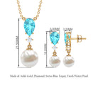 Swiss Blue Topaz and Diamond Jewelry Set with Freshwater Pearl Drop Freshwater Pearl - ( AAA ) - Quality - Rosec Jewels