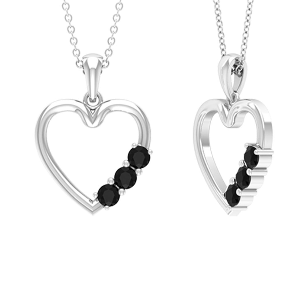 1/2 CT Simple Black Diamond and Gold Heart Pendant Necklace