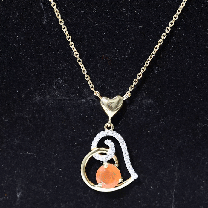 6MM Round Fire Opal and Diamond Heart Pendant Necklace AAA - Rosec Jewels