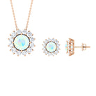 Ethiopian Opal and Moissanite Halo Pendant and Earrings Set Ethiopian Opal - ( AAA ) - Quality - Rosec Jewels