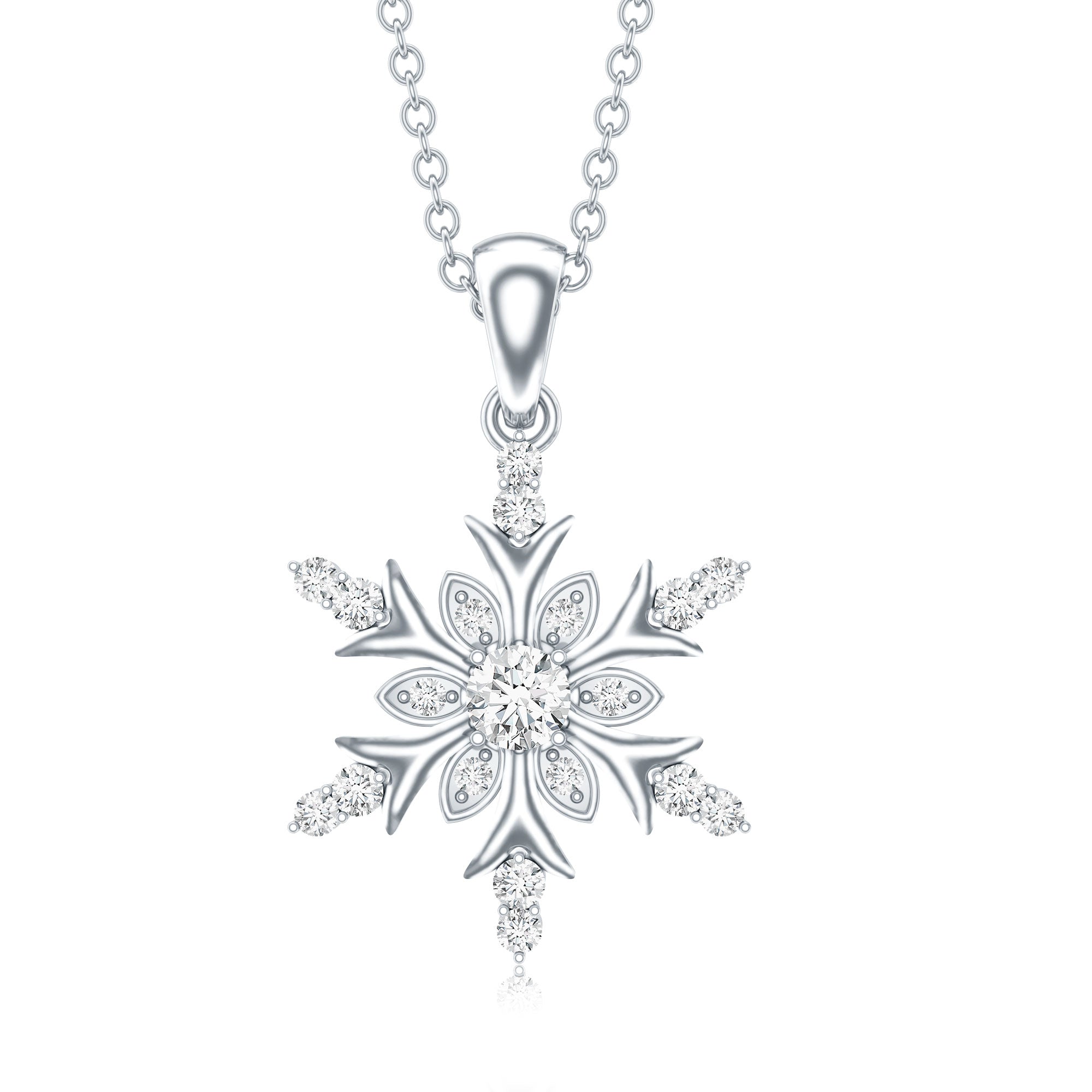 Certified Diamond Snowflake Christmas Necklace Natural - ( HI-SI ) - Rosec Jewels